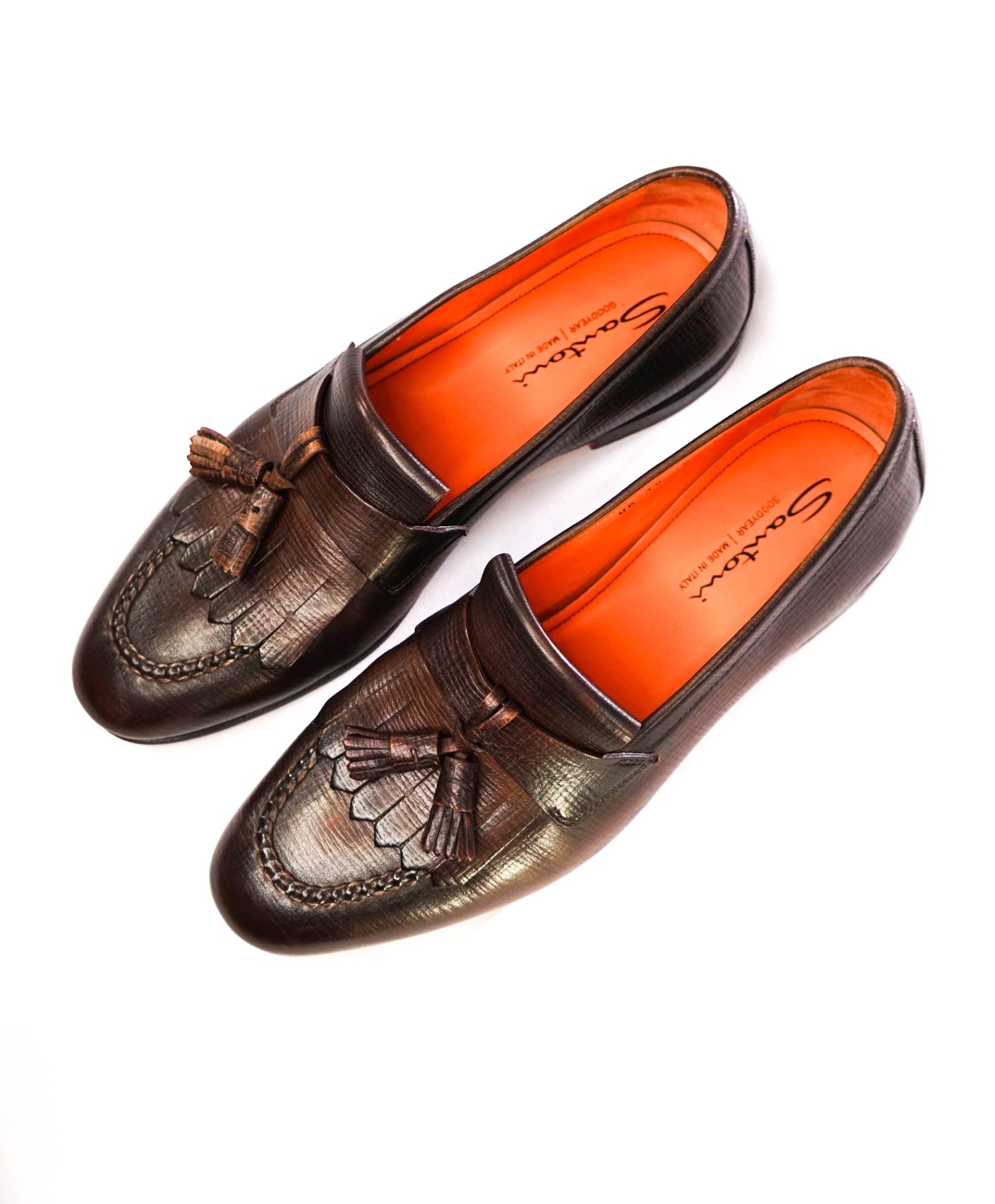 $995 Santoni *GOODYEAR* Brown Tassle Loafers Leather US 11 (UK10)
