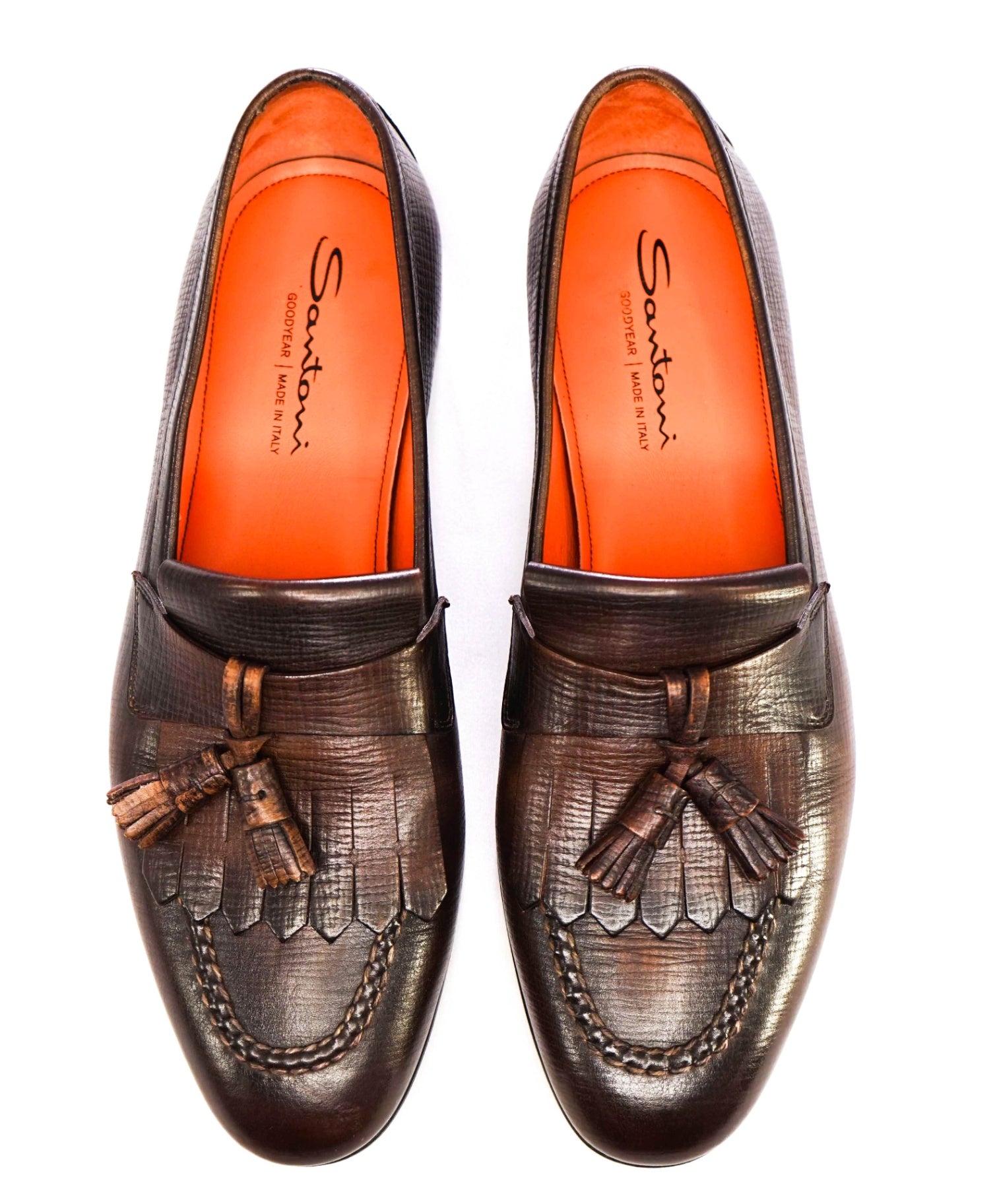 $995 Santoni *GOODYEAR* Brown Tassle Loafers Leather US 11 (UK10)