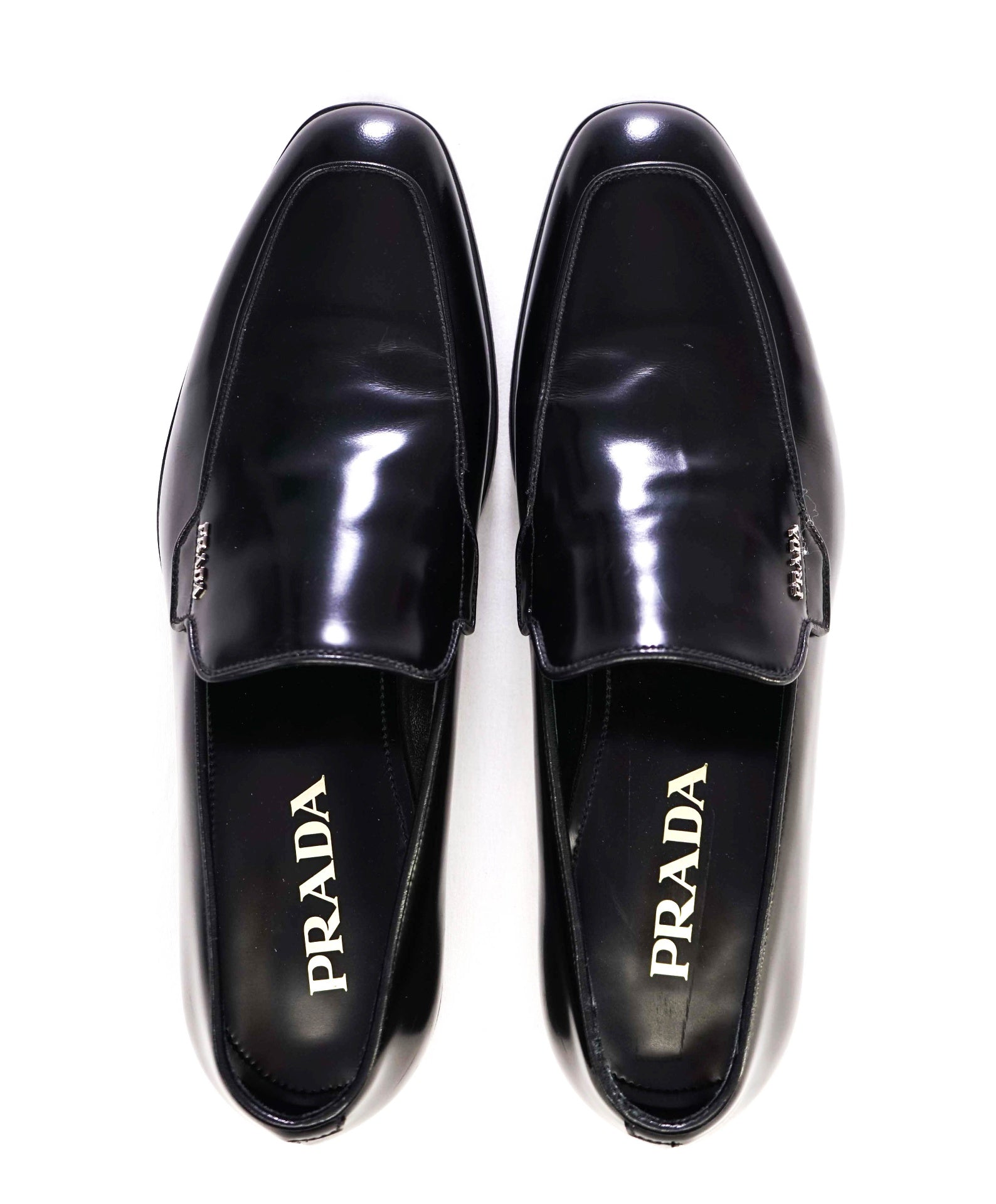 $995 PRADA Black Logo Leather Loafers US 8 (7UK)