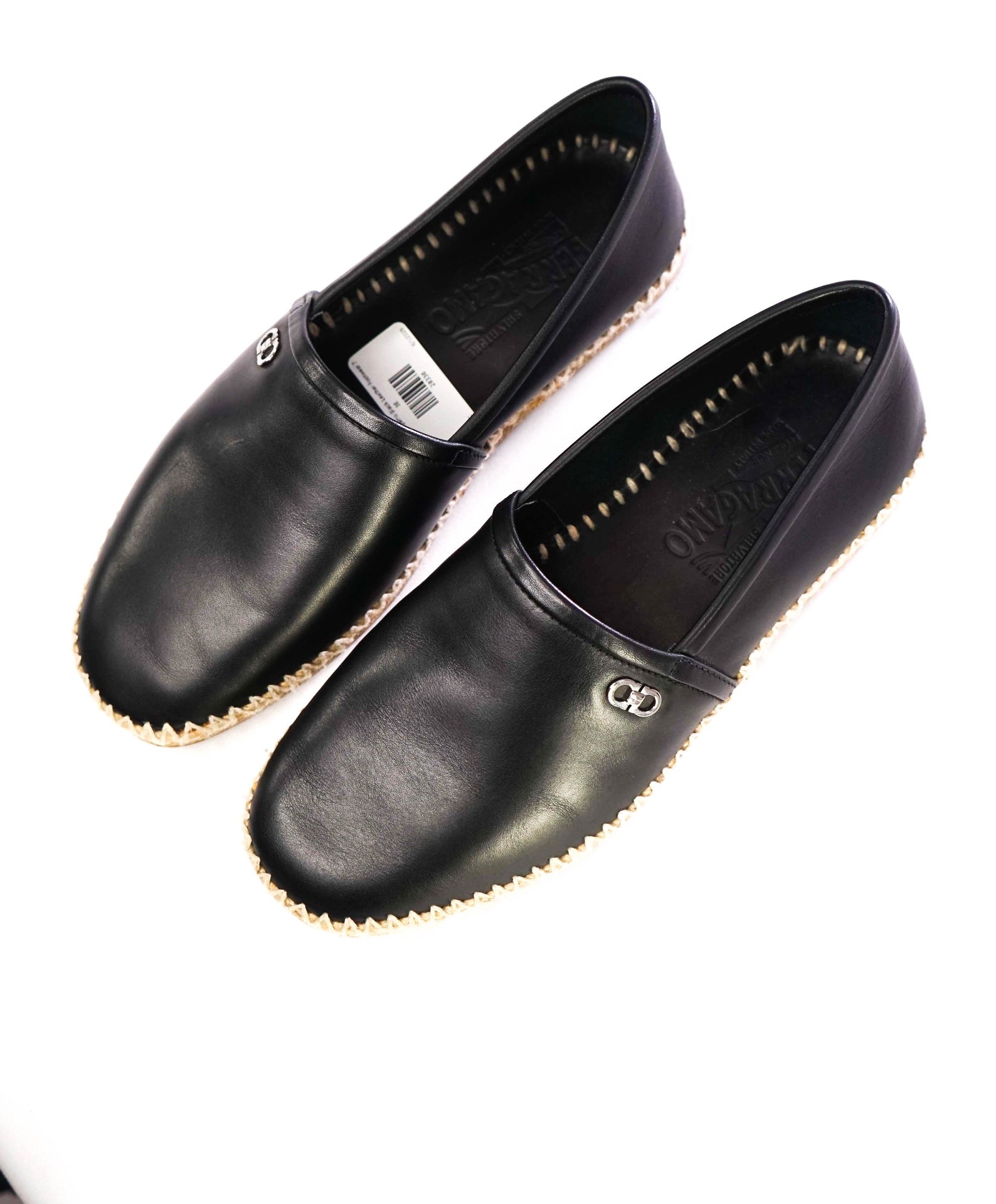 $750 SALVATORE FERRAGAMO - "GIUNONE 2" Black Espadrille Loafer - 7EEE