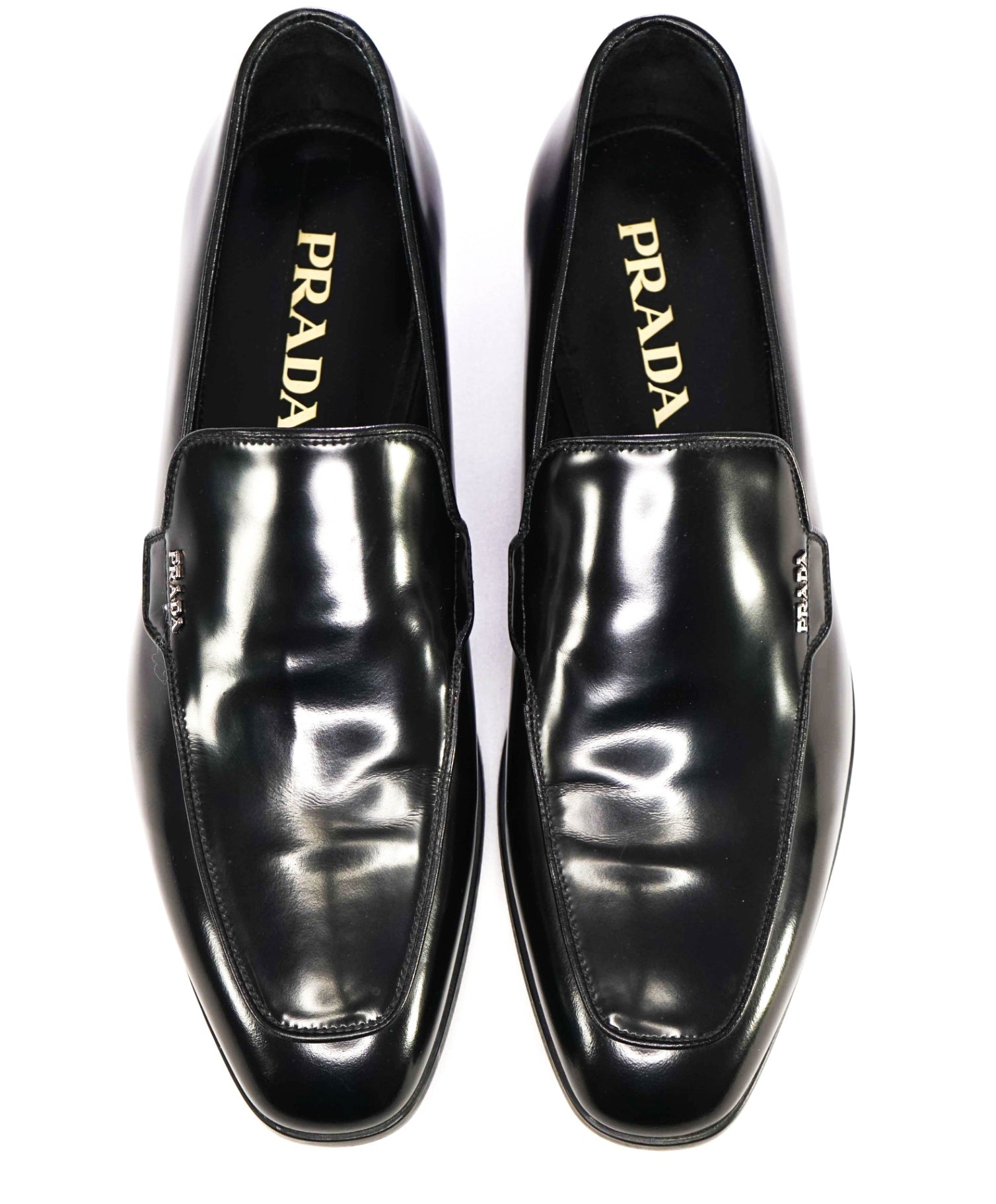 $995 PRADA Black Logo Leather Loafers US 8 (7UK)