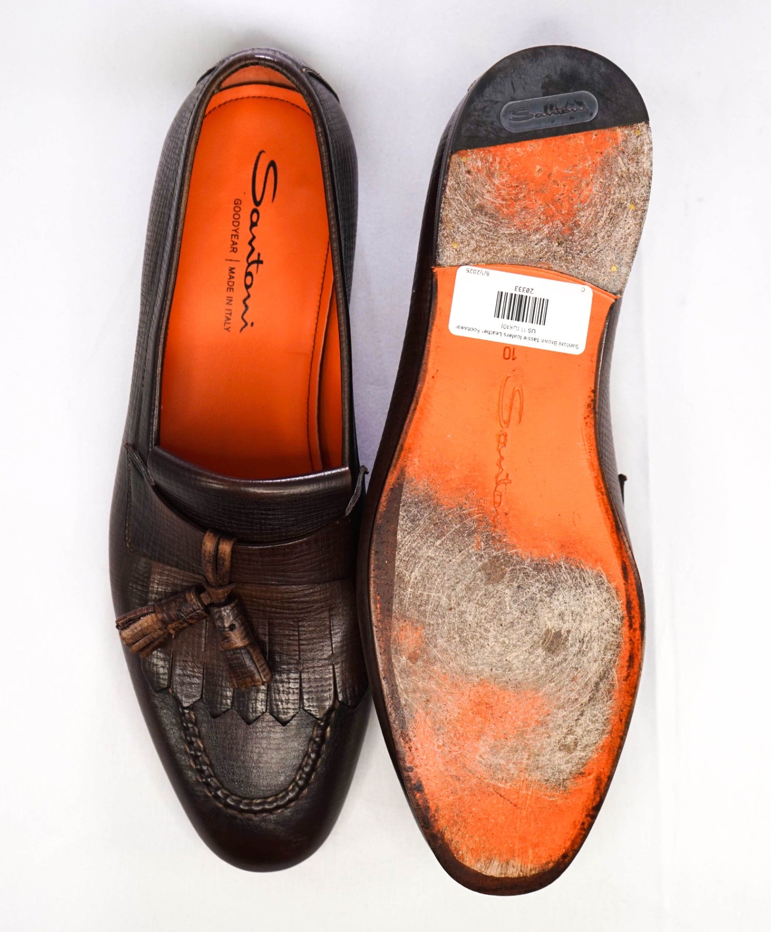 $995 Santoni *GOODYEAR* Brown Tassle Loafers Leather US 11 (UK10)
