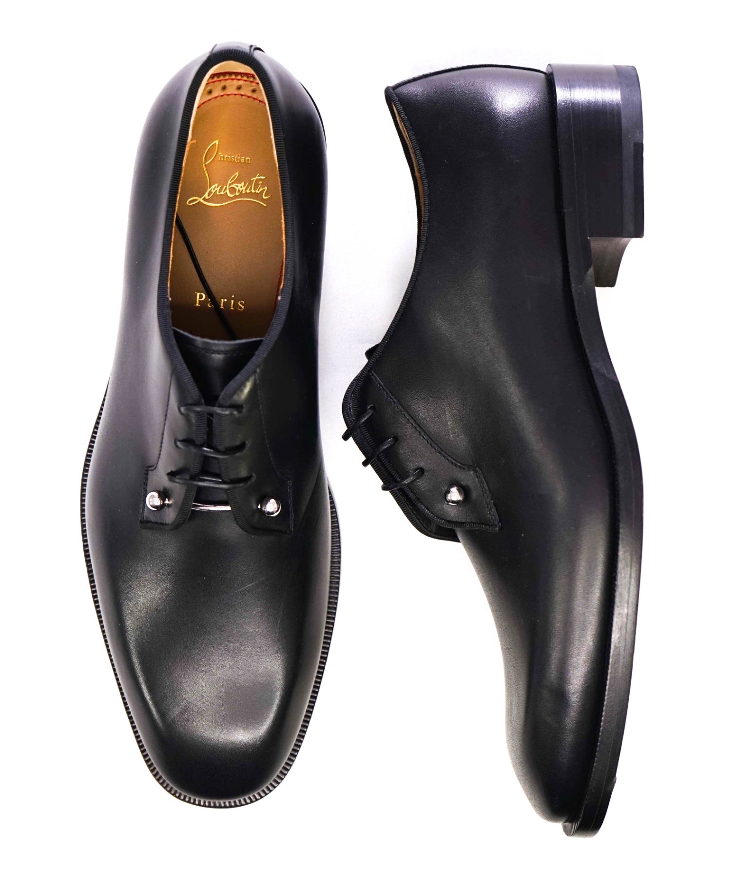 $1,250 Christian Louboutin Paris Solid Black Leather Oxfords US 8.5 (41.5EU)