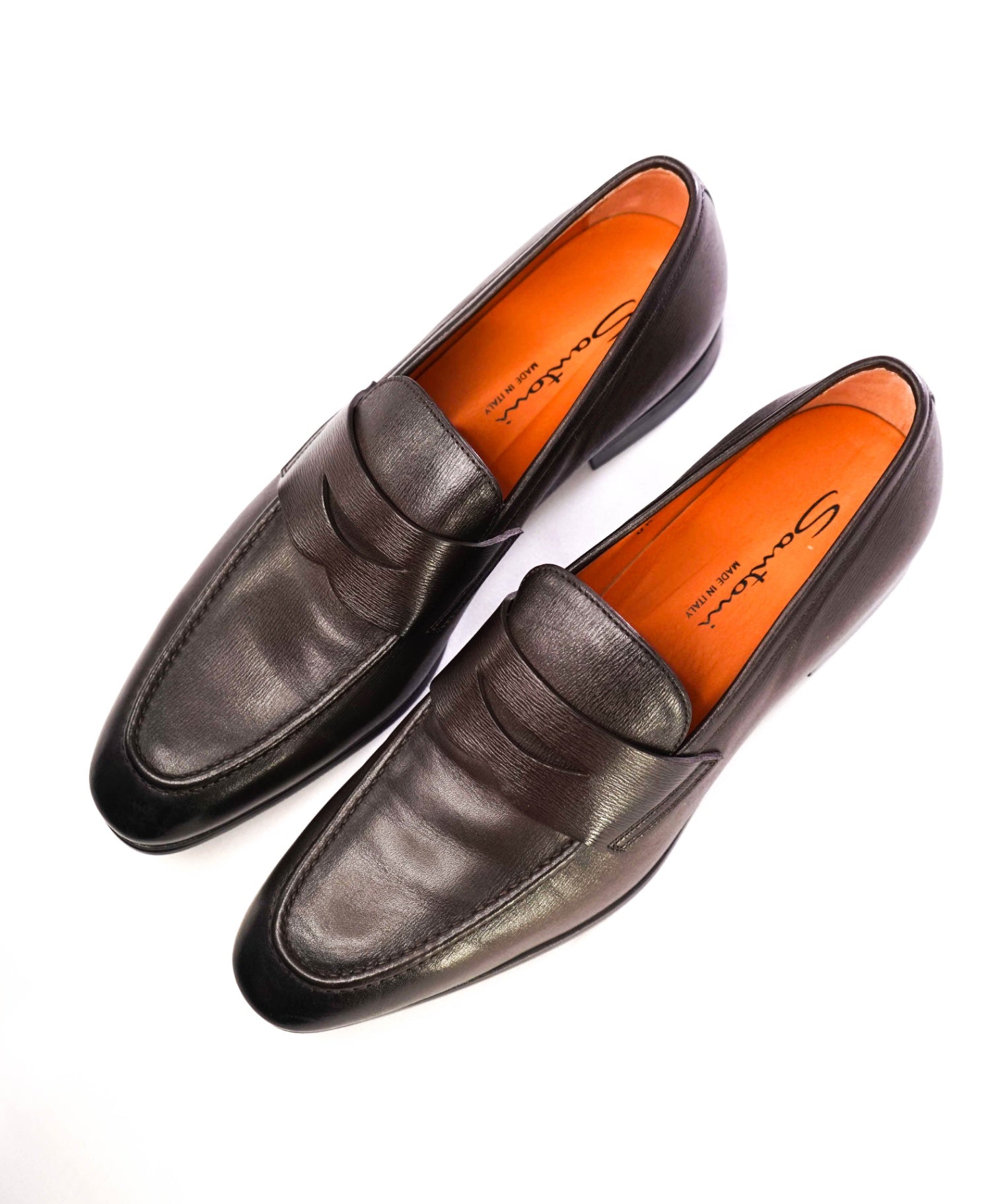 $995 Santoni Brown Penny Textured Leather loafers US 9.5 (UK8.5)