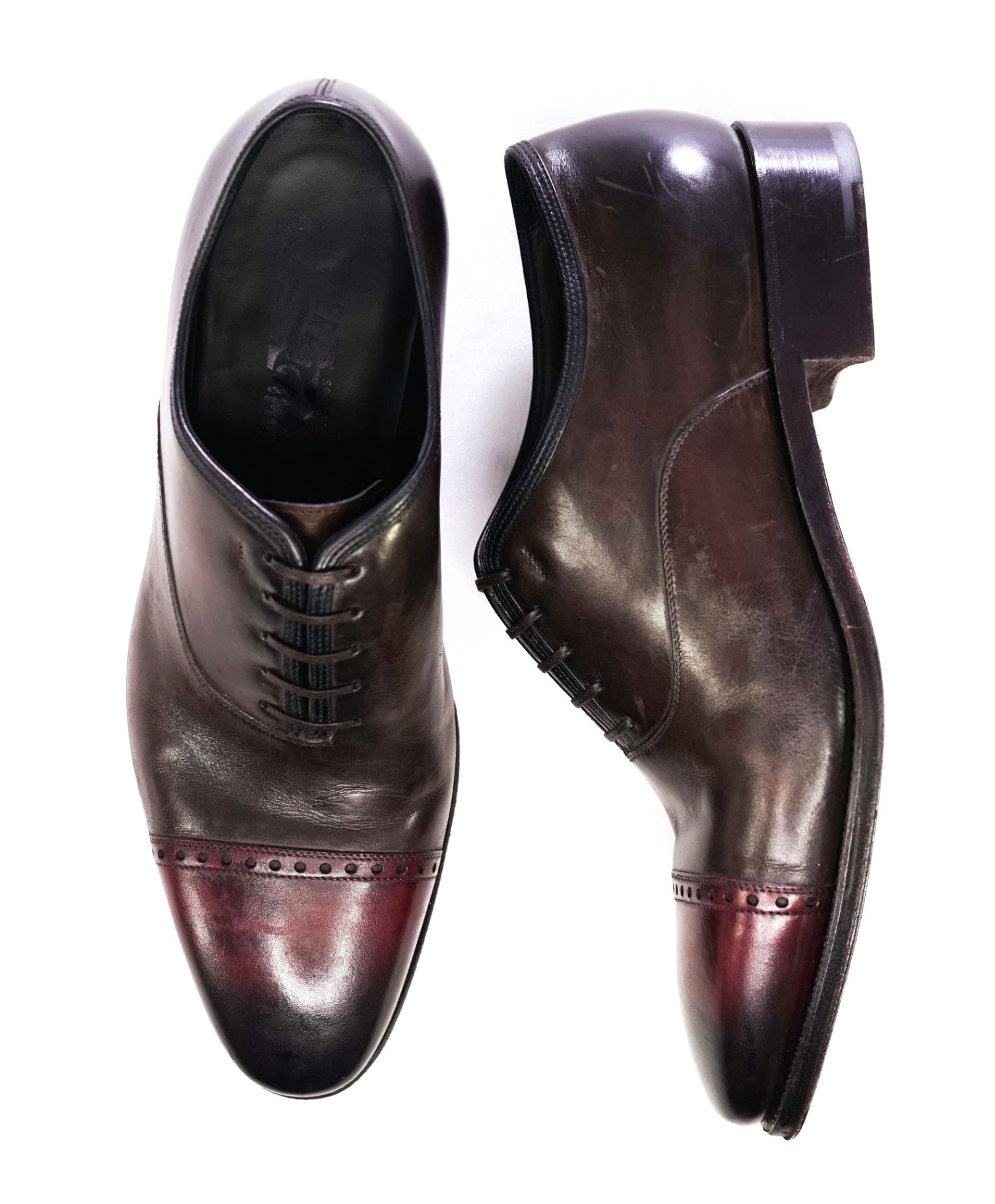 SALVATORE FERRAGAMO - "Limited Edition Tramezza" Burgundy Oxfords - 10 EE