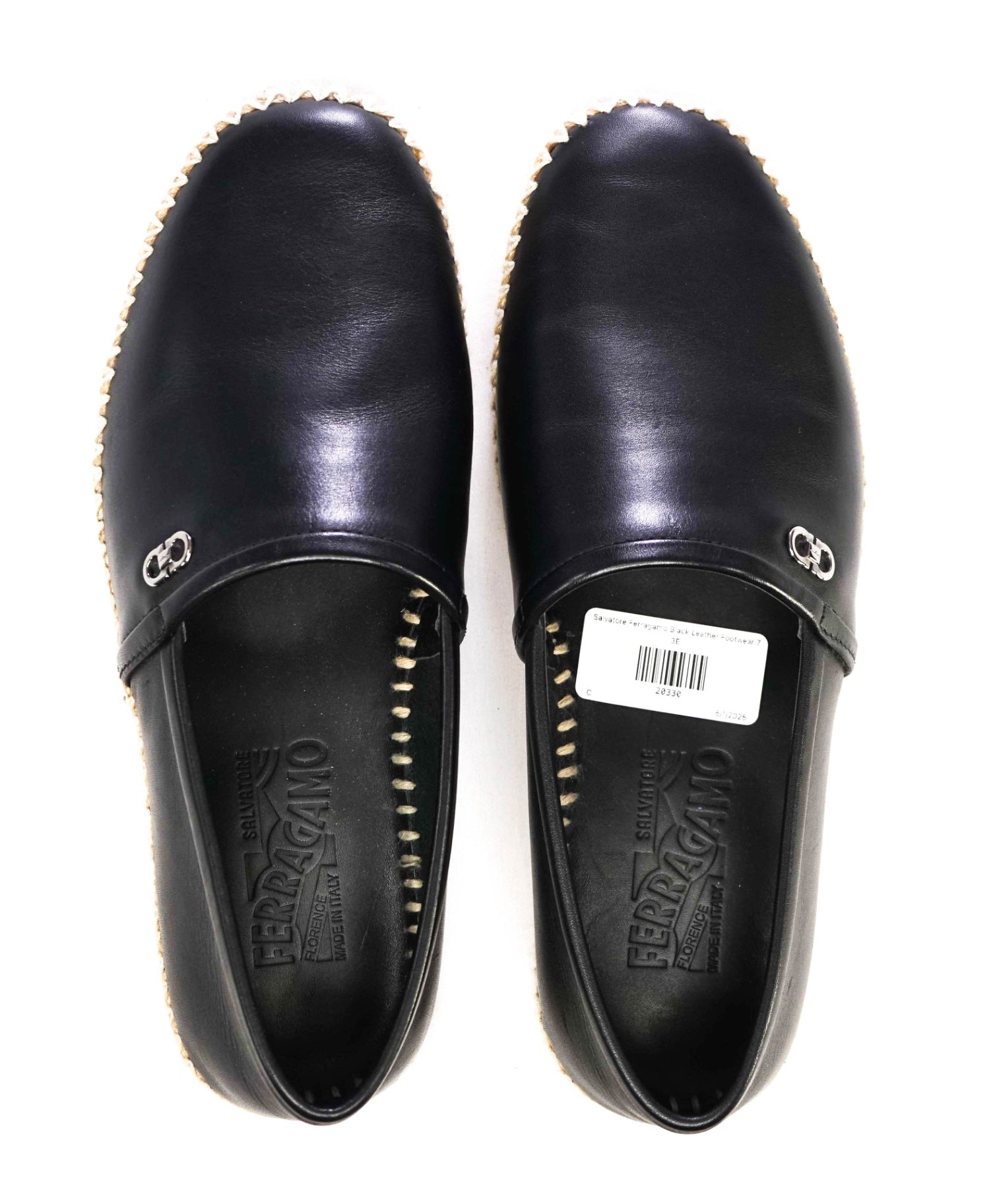 $750 SALVATORE FERRAGAMO - "GIUNONE 2" Black Espadrille Loafer - 7EEE