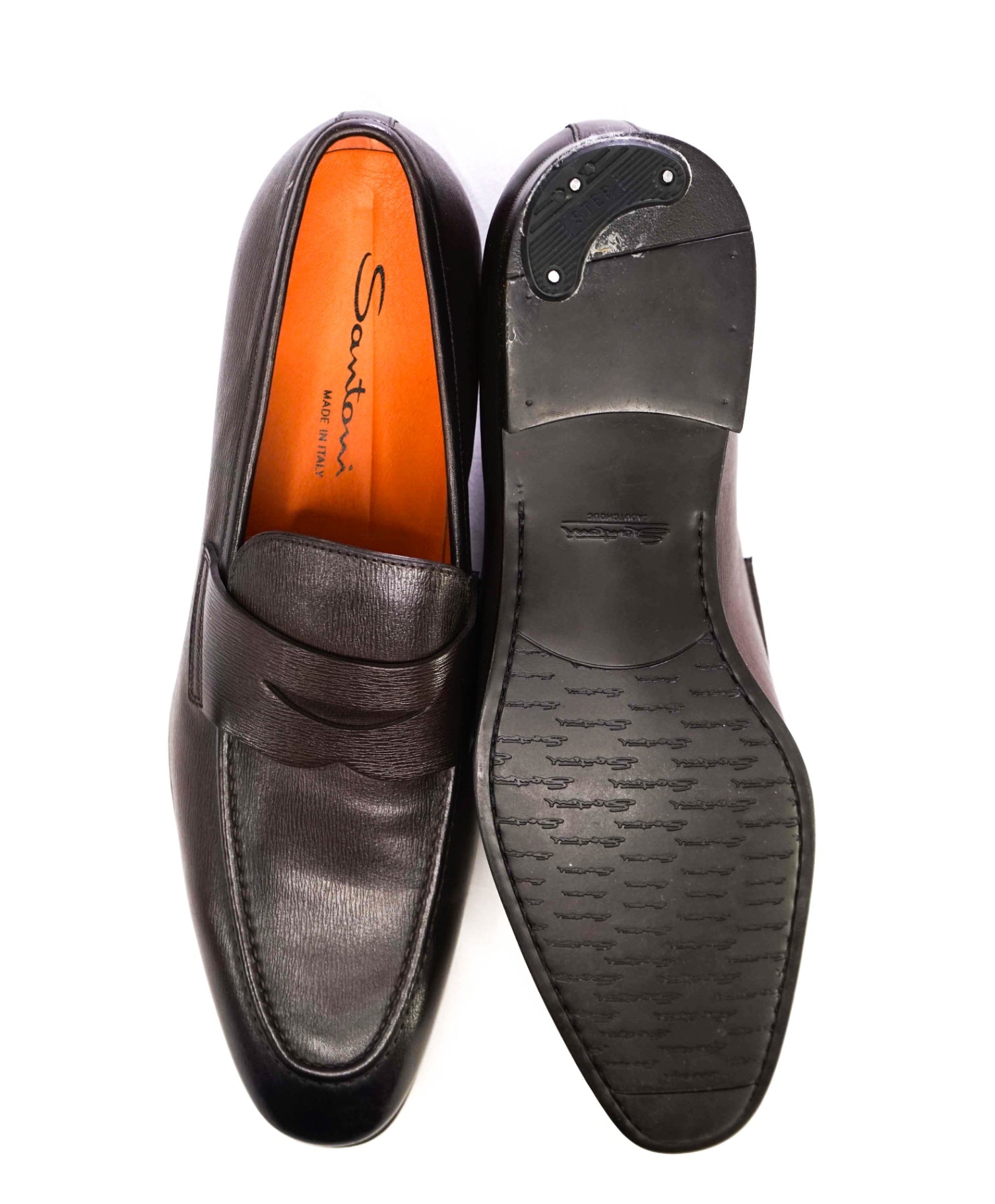 $995 Santoni Brown Penny Textured Leather loafers US 9.5 (UK8.5)
