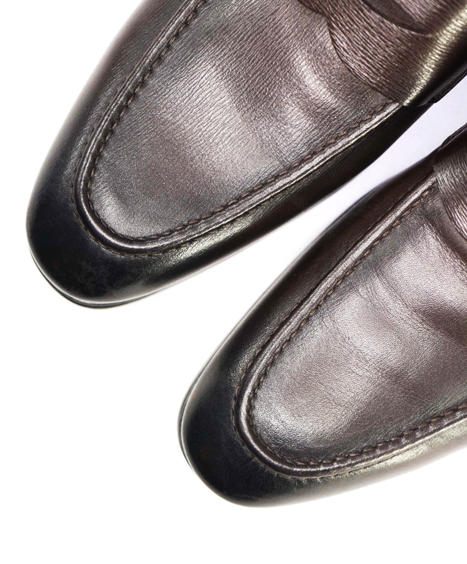 $995 Santoni Brown Penny Textured Leather loafers US 9.5 (UK8.5)