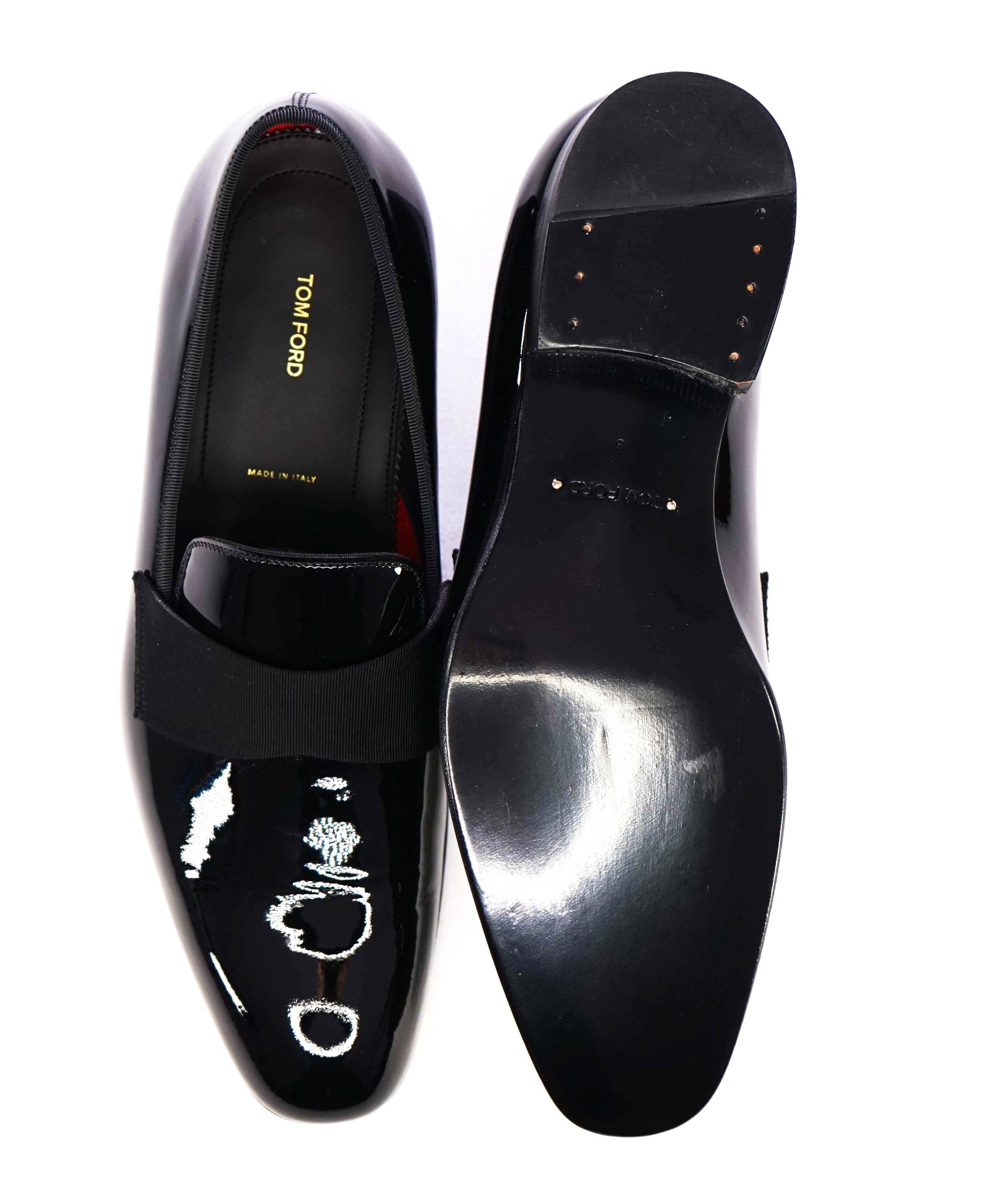 $1,750 TOM FORD Black Patent Leather Tuxedo Loafers 8.5 US (8T)