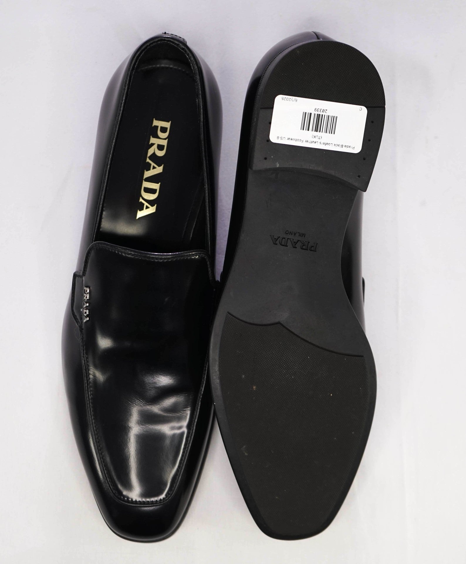 $995 PRADA Black Logo Leather Loafers US 8 (7UK)