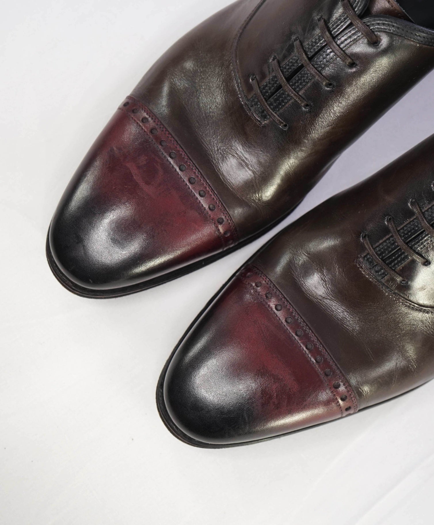 SALVATORE FERRAGAMO - "Limited Edition Tramezza" Burgundy Oxfords - 10 EE