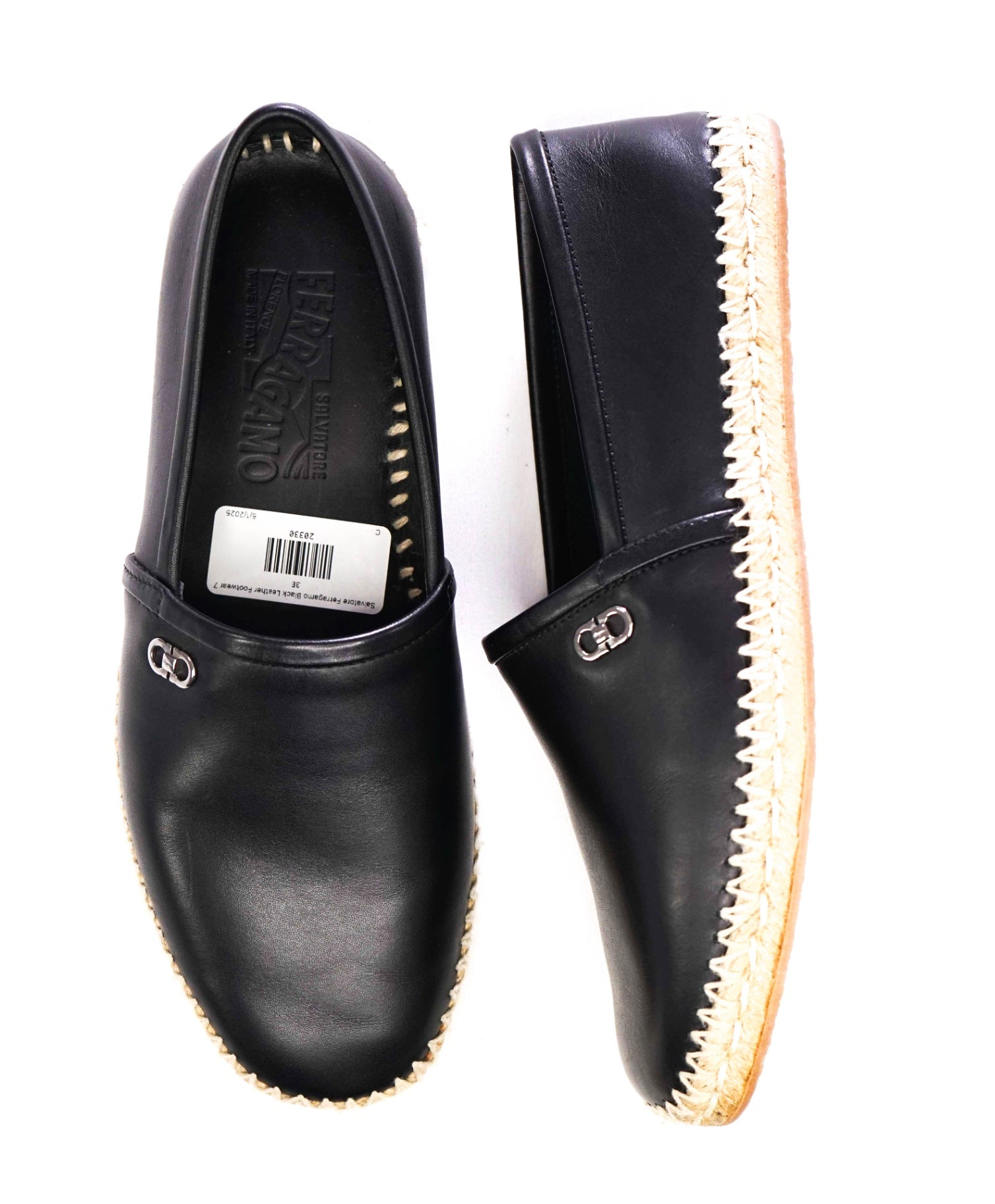 $750 SALVATORE FERRAGAMO - "GIUNONE 2" Black Espadrille Loafer - 7EEE