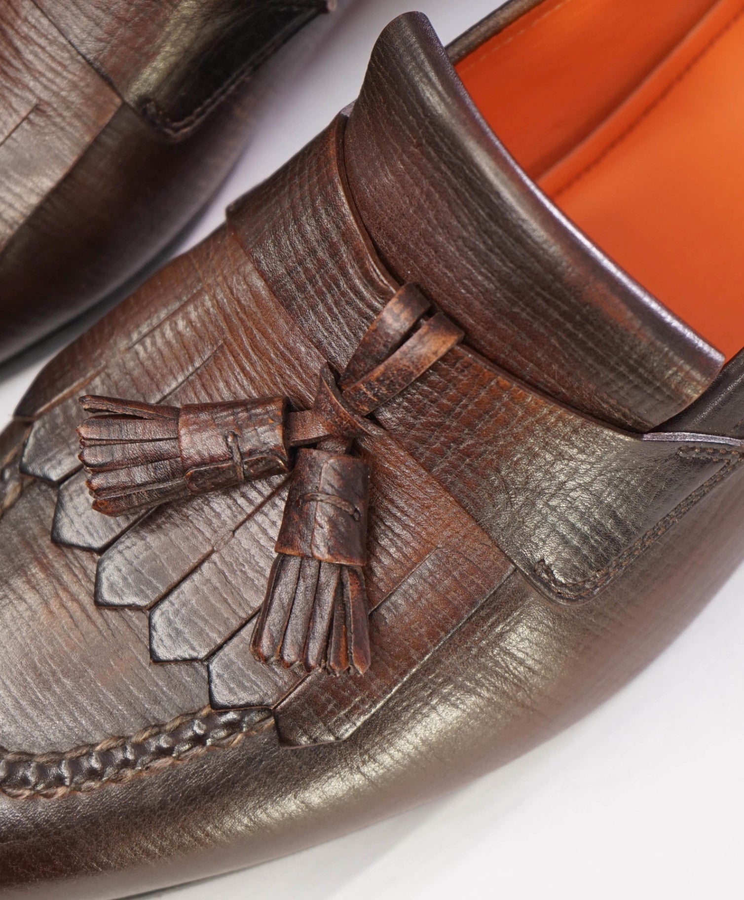$995 Santoni *GOODYEAR* Brown Tassle Loafers Leather US 11 (UK10)