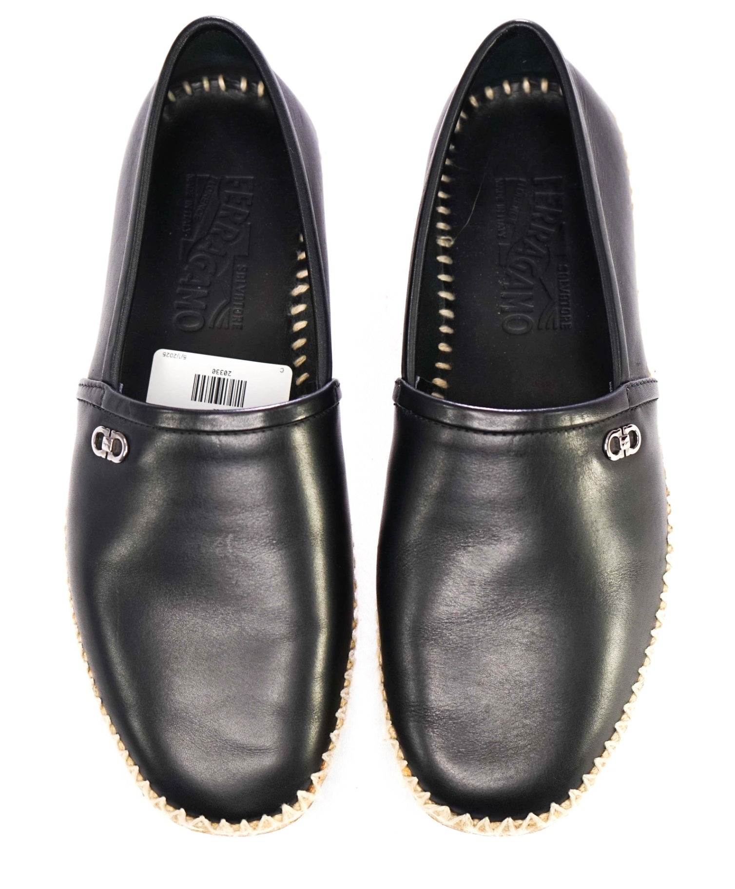 $750 SALVATORE FERRAGAMO - "GIUNONE 2" Black Espadrille Loafer - 7EEE