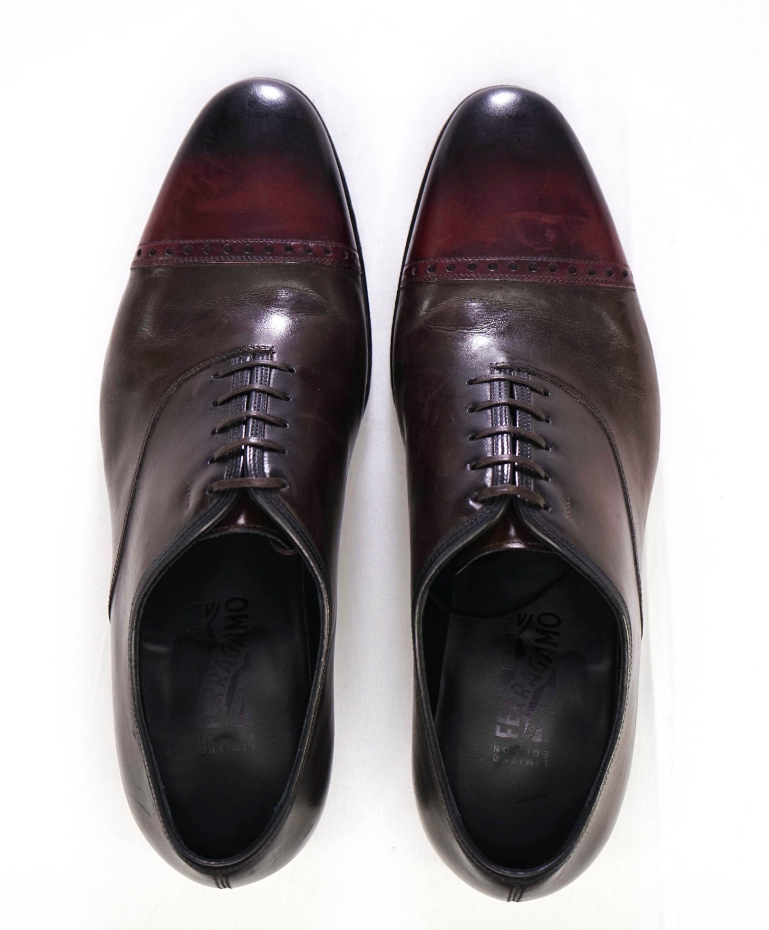 SALVATORE FERRAGAMO - "Limited Edition Tramezza" Burgundy Oxfords - 10 EE