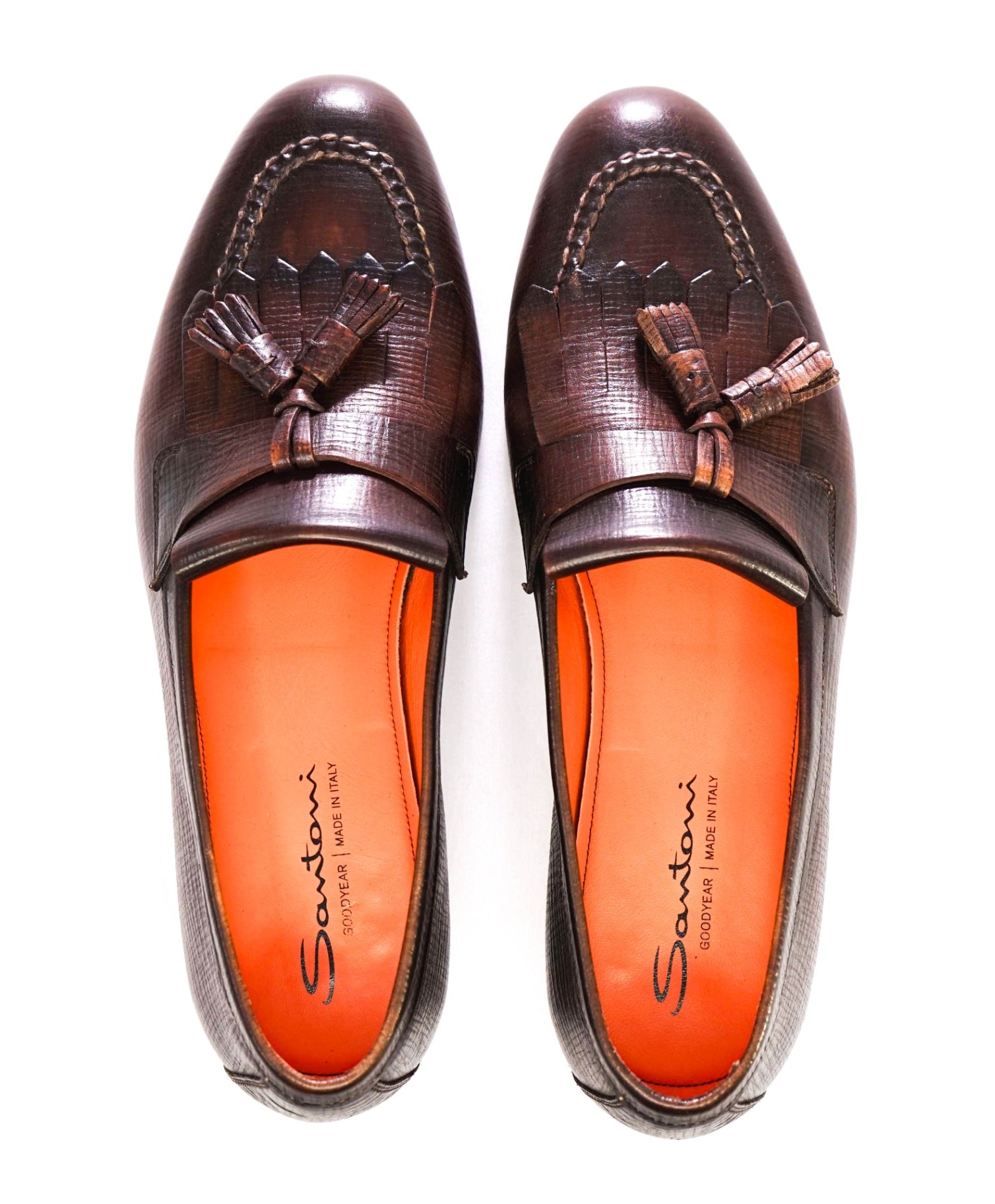 $995 Santoni *GOODYEAR* Brown Tassle Loafers Leather US 11 (UK10)