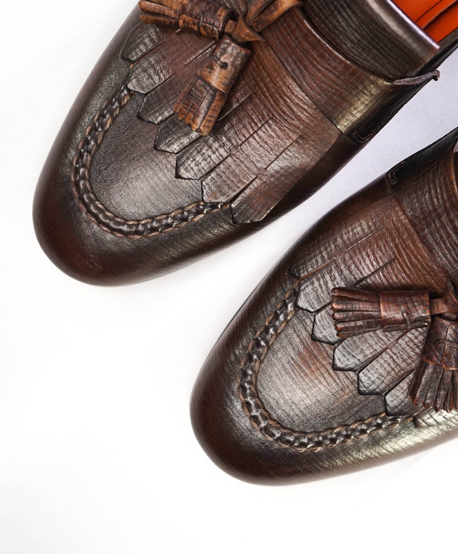 $995 Santoni *GOODYEAR* Brown Tassle Loafers Leather US 11 (UK10)