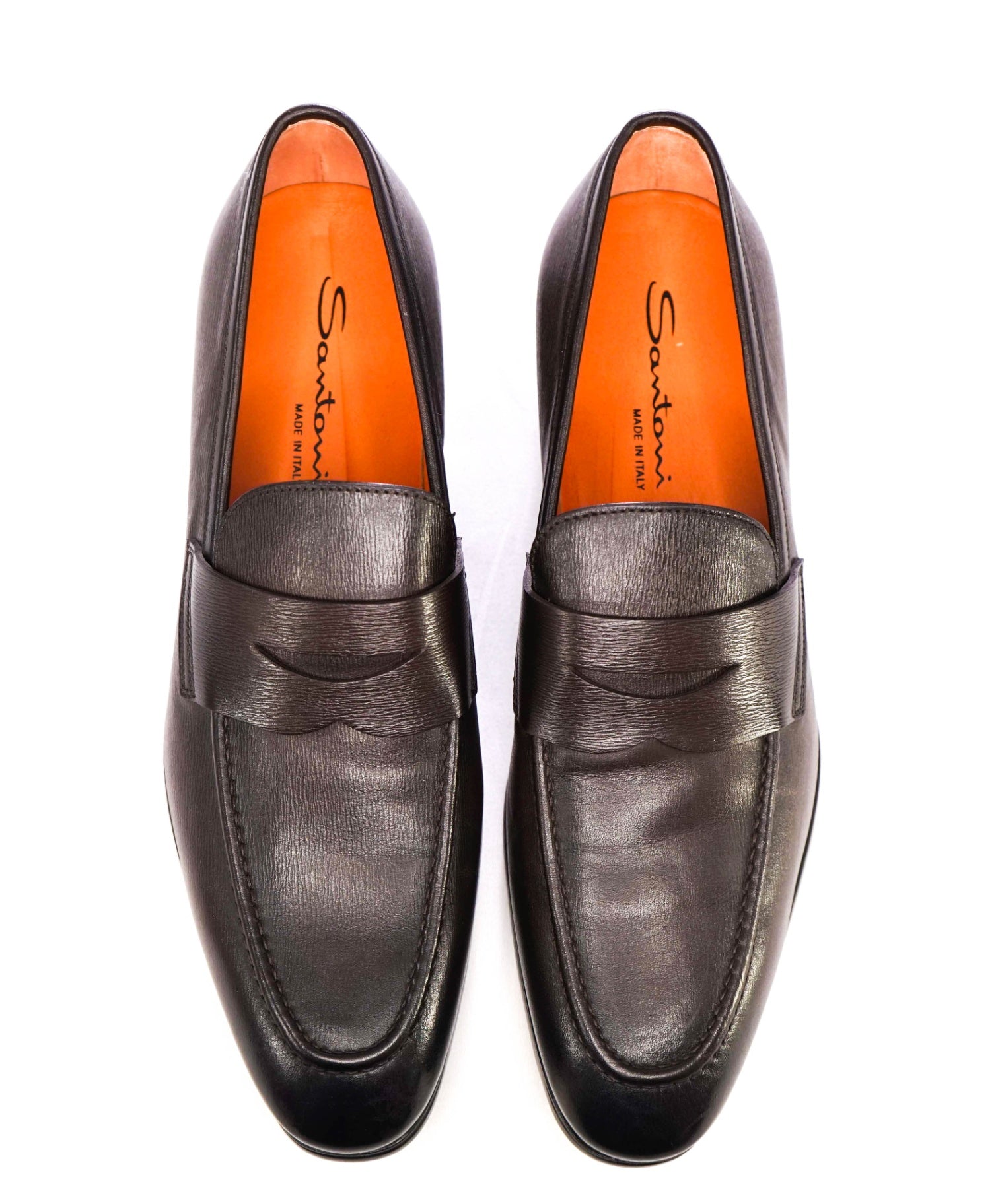 $995 Santoni Brown Penny Textured Leather loafers US 9.5 (UK8.5)
