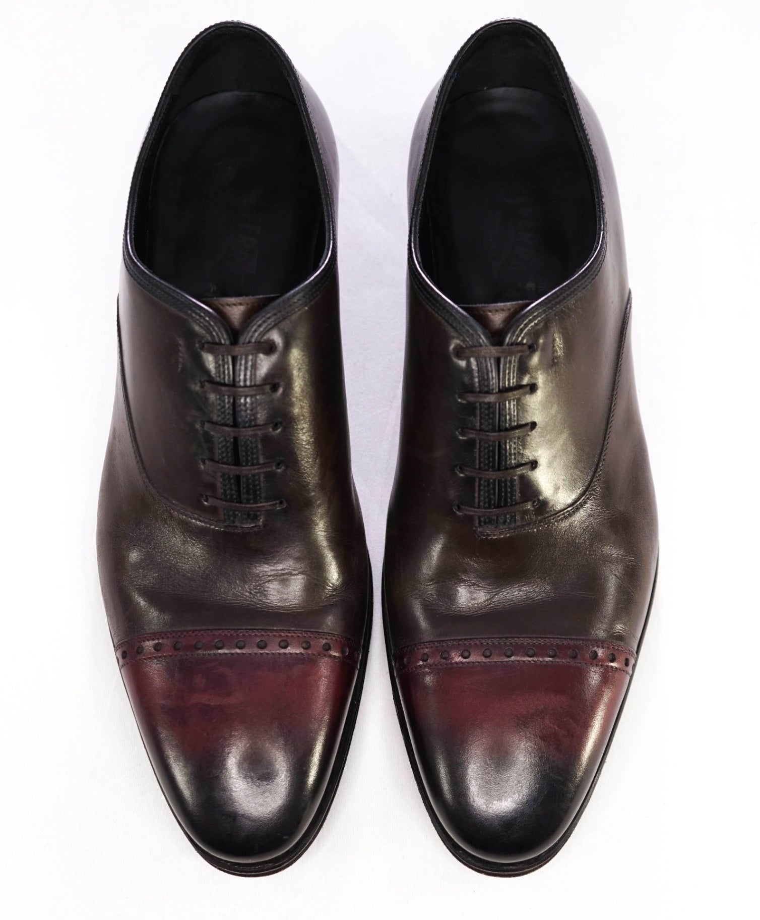 SALVATORE FERRAGAMO - "Limited Edition Tramezza" Burgundy Oxfords - 10 EE