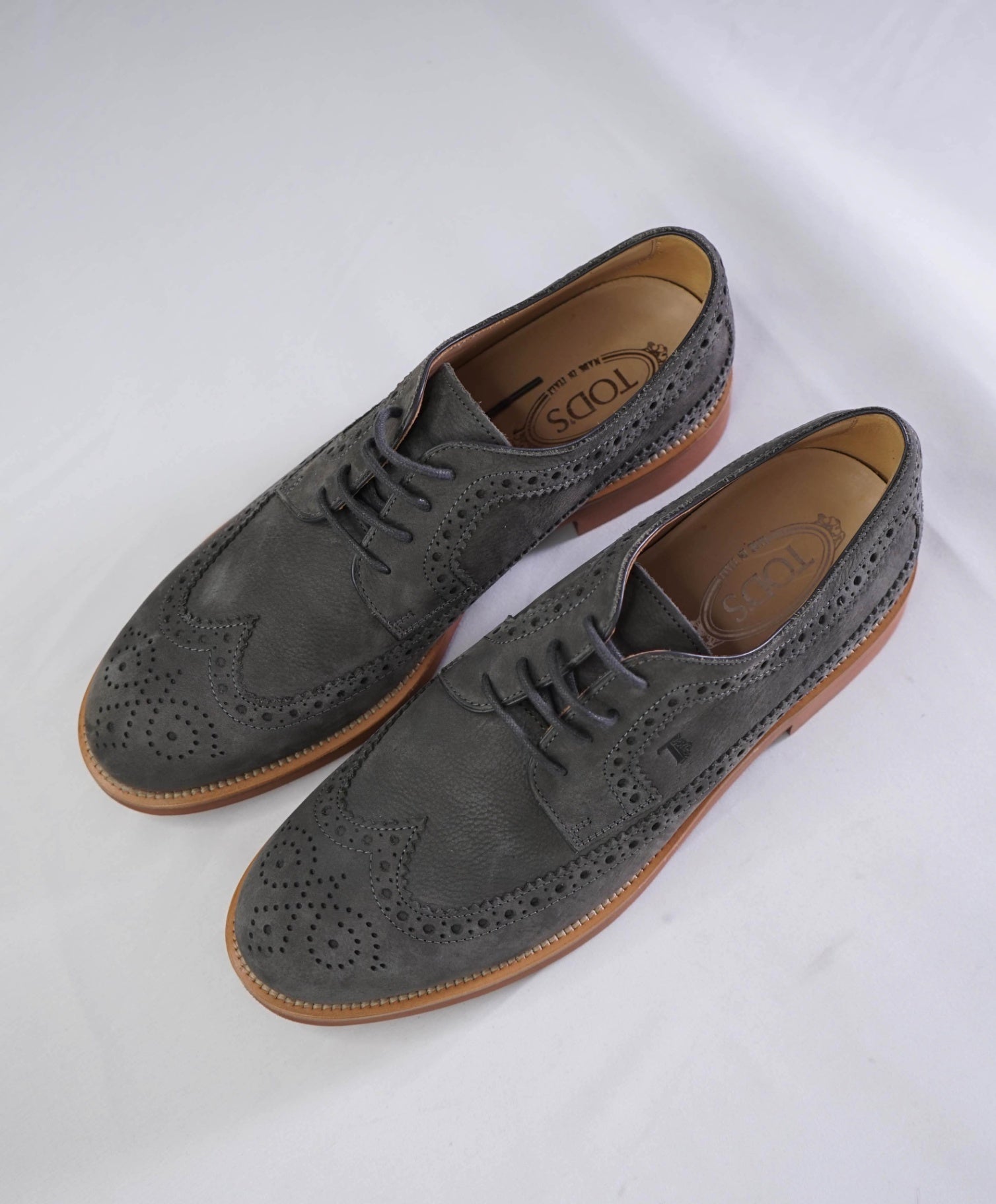 $700 Tod's Solid Grey Suede Derbies Leather Footwear 10 US (9UK)