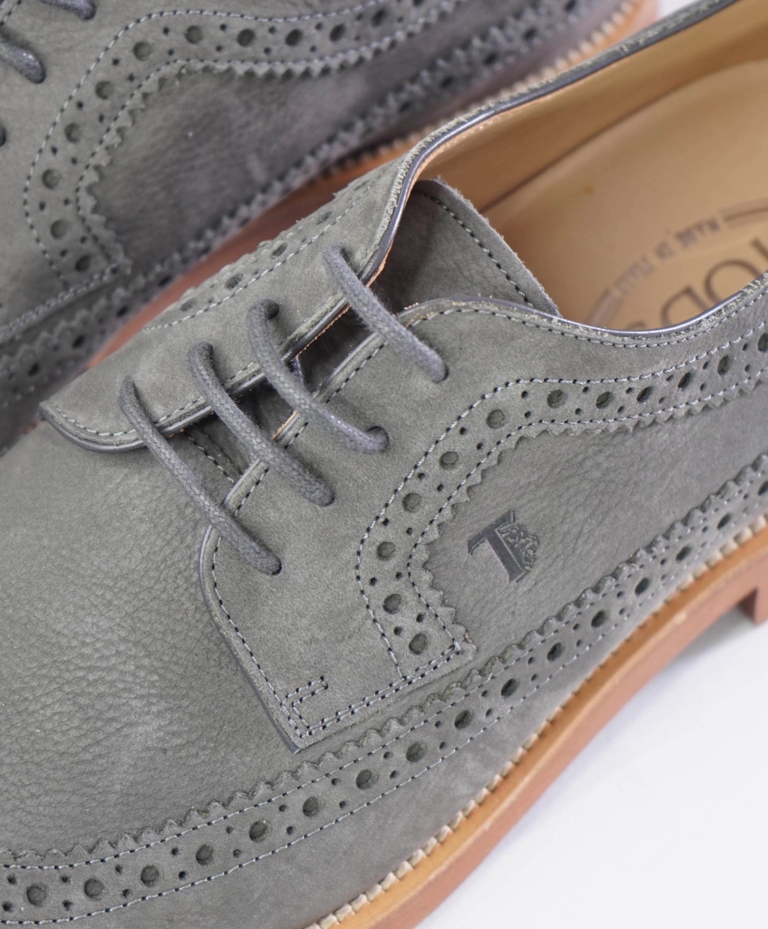 $700 Tod's Solid Grey Suede Derbies Leather Footwear 10 US (9UK)
