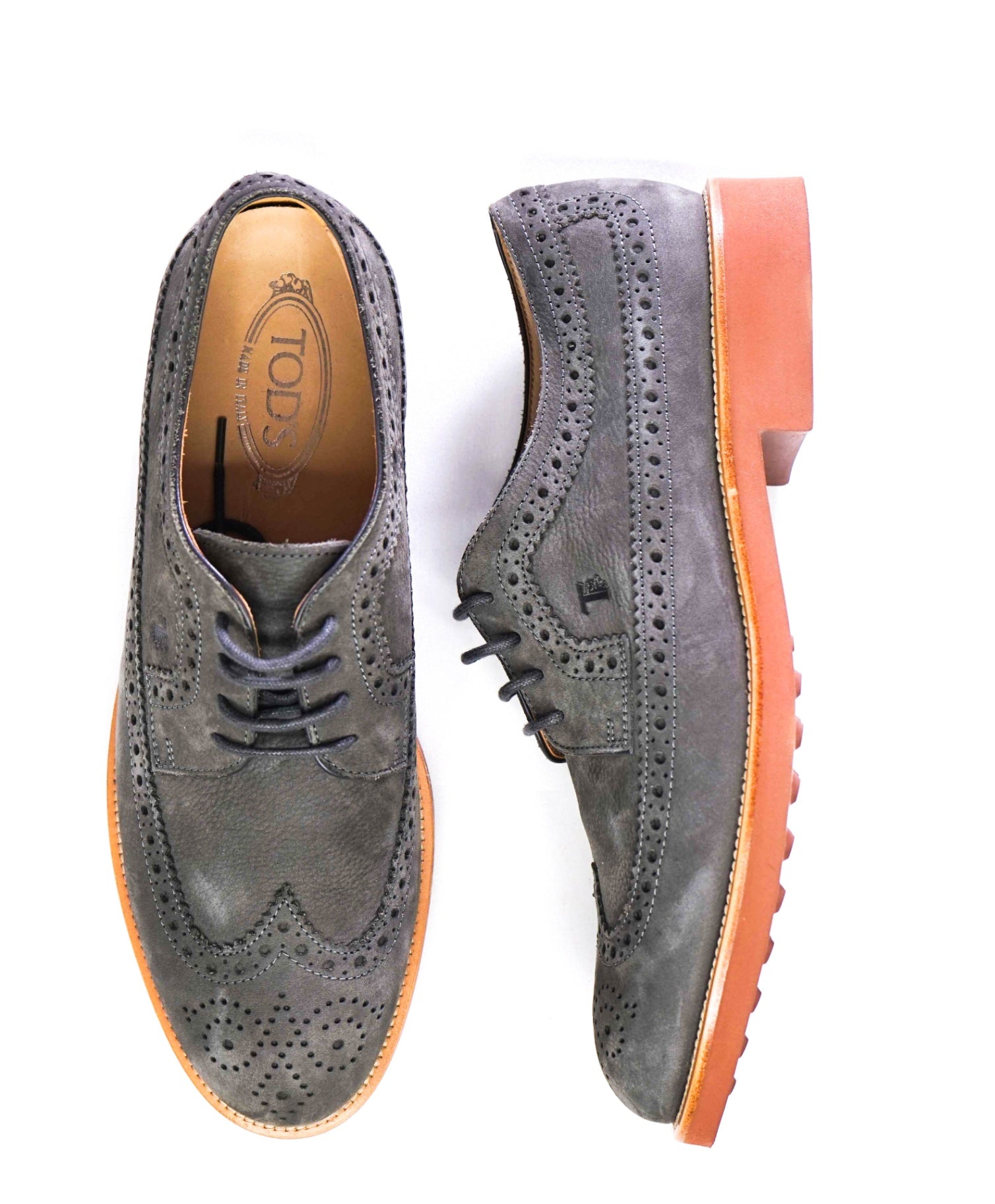 $700 Tod's Solid Grey Suede Derbies Leather Footwear 10 US (9UK)