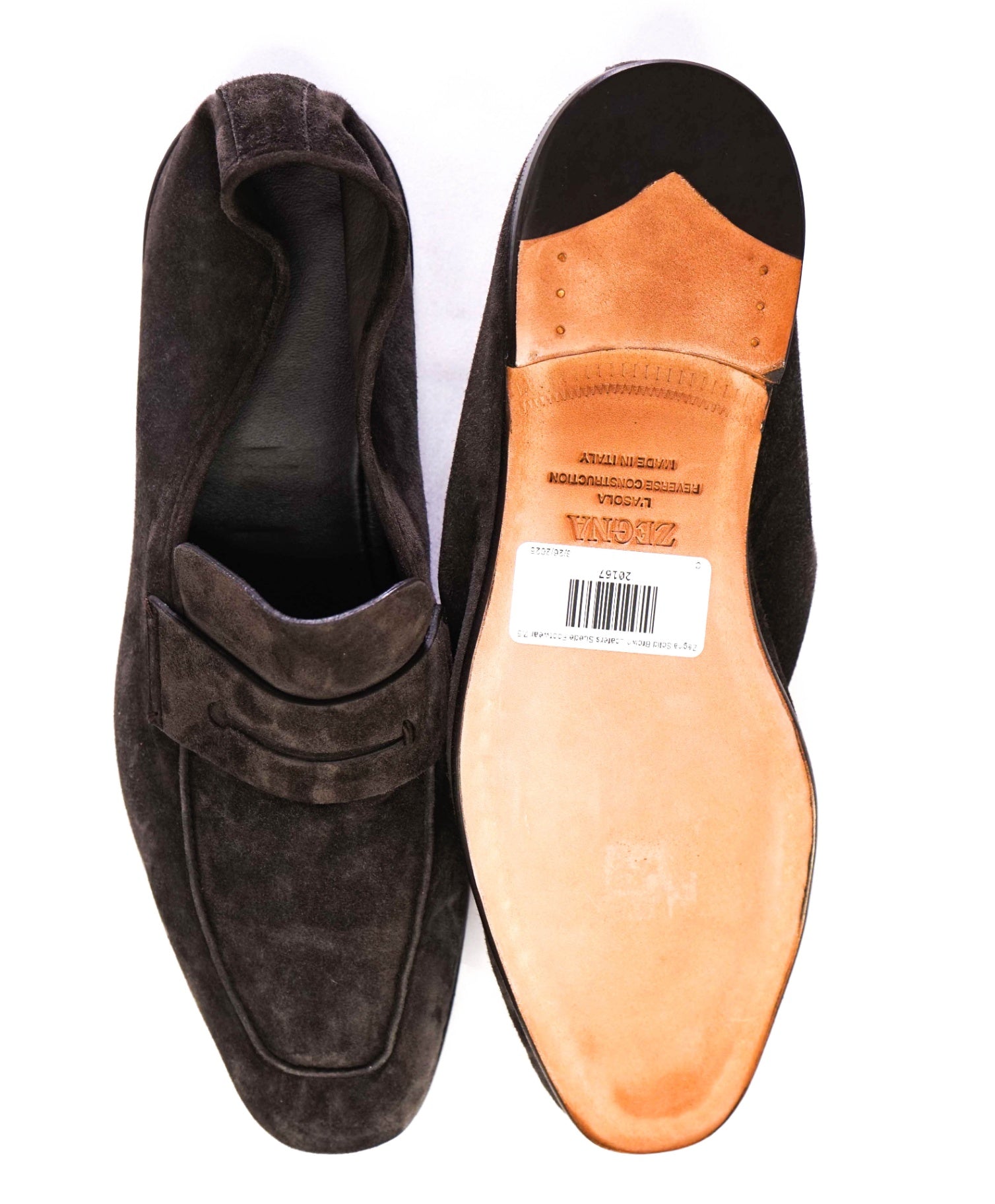 $990 Zegna Solid Brown Loafers Suede L'Asola 7.5 US (6.5EU)