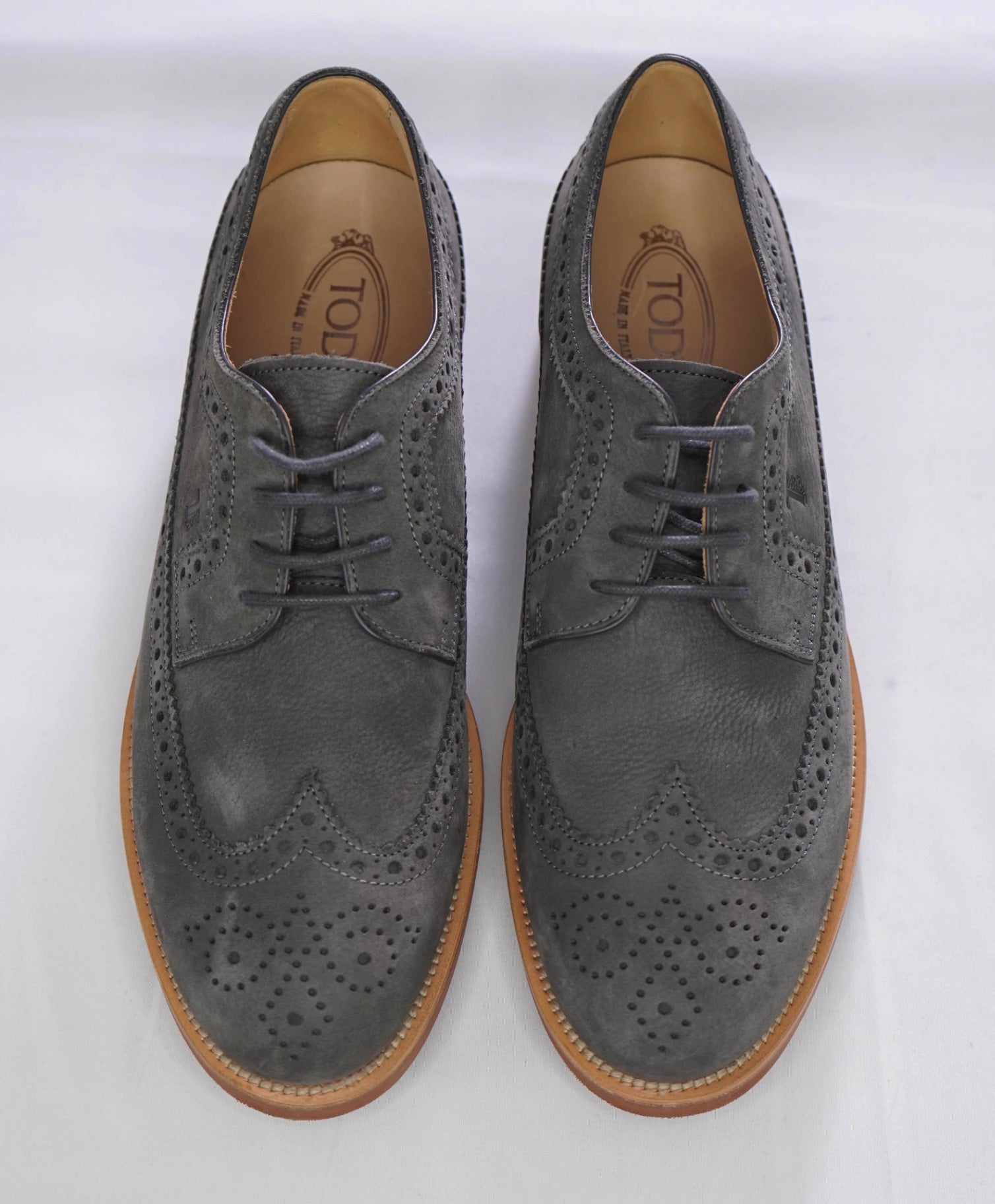 $700 Tod's Solid Grey Suede Derbies Leather Footwear 10 US (9UK)