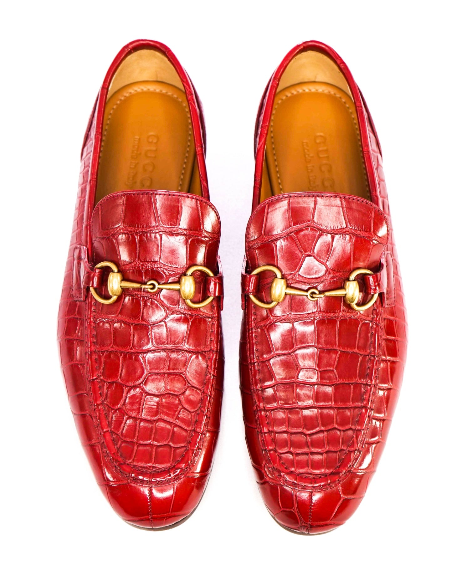 $4,300 GUCCI "JORDAAN" Crocodile Skin Red Loafers 6.5 US (6G)