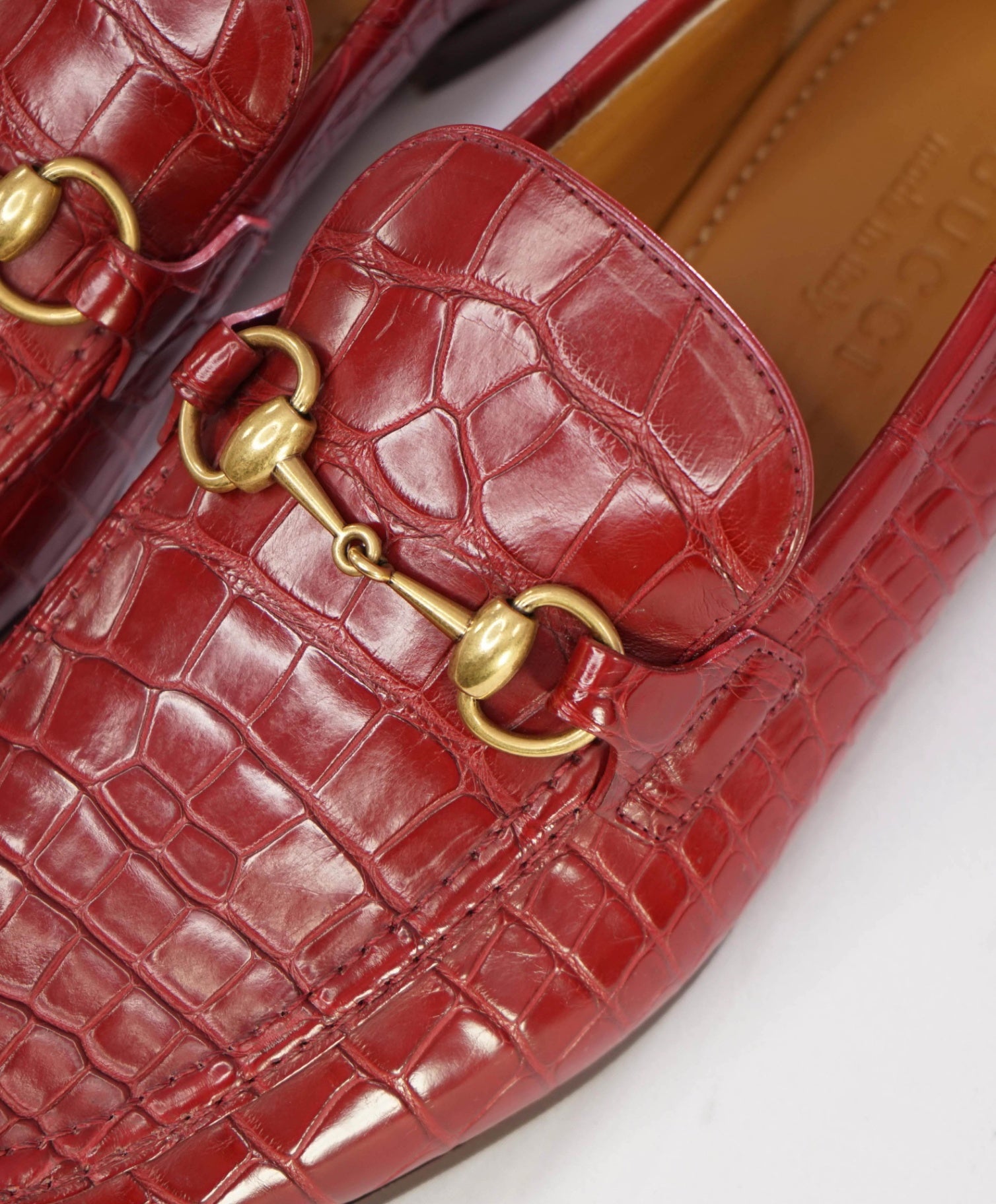 $4,300 GUCCI "JORDAAN" Crocodile Skin Red Loafers 6.5 US (6G)