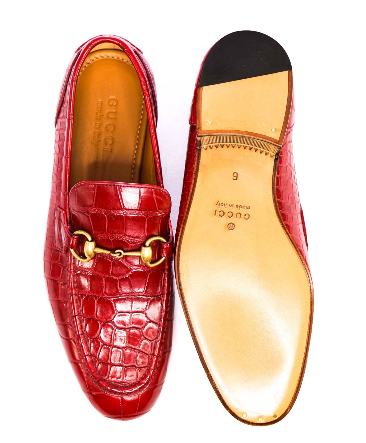 $4,300 GUCCI "JORDAAN" Crocodile Skin Red Loafers 6.5 US (6G)