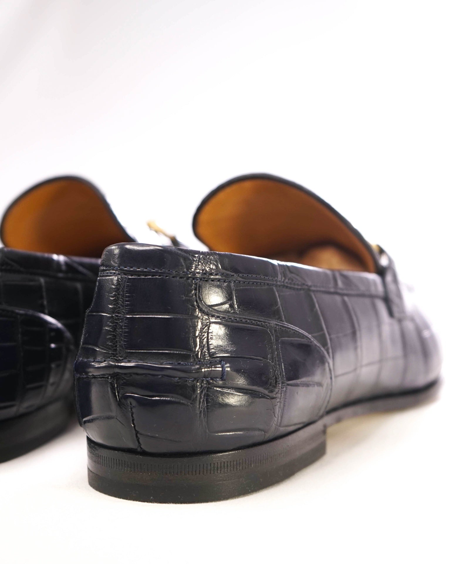 $4,300 GUCCI "JORDAAN" Crocodile Skin Navy Blue Loafers 10 US (9.5G)