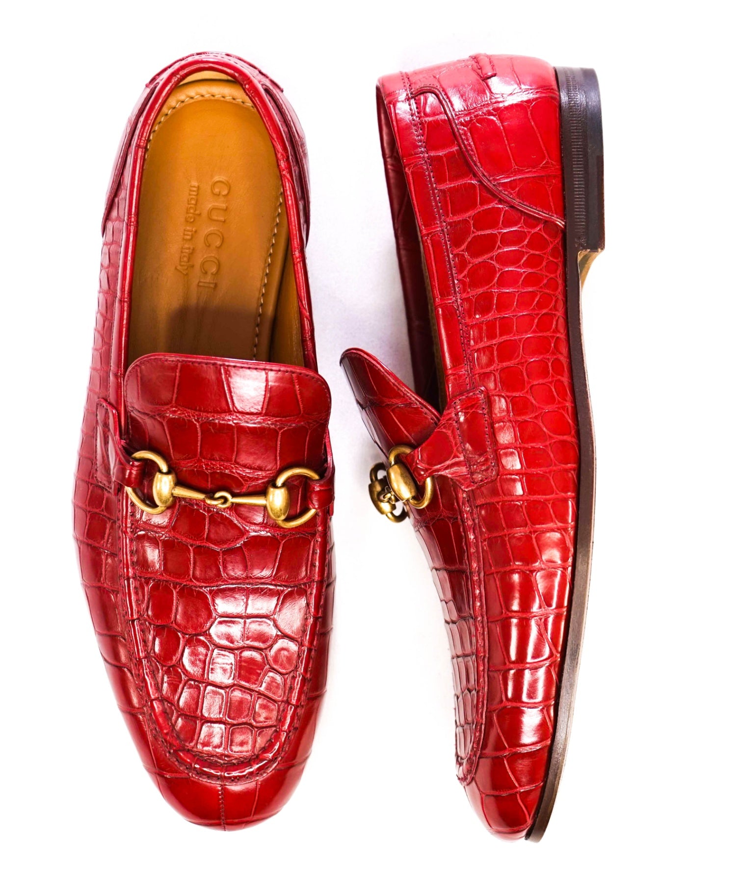 $4,300 GUCCI "JORDAAN" Crocodile Skin Red Loafers 6.5 US (6G)