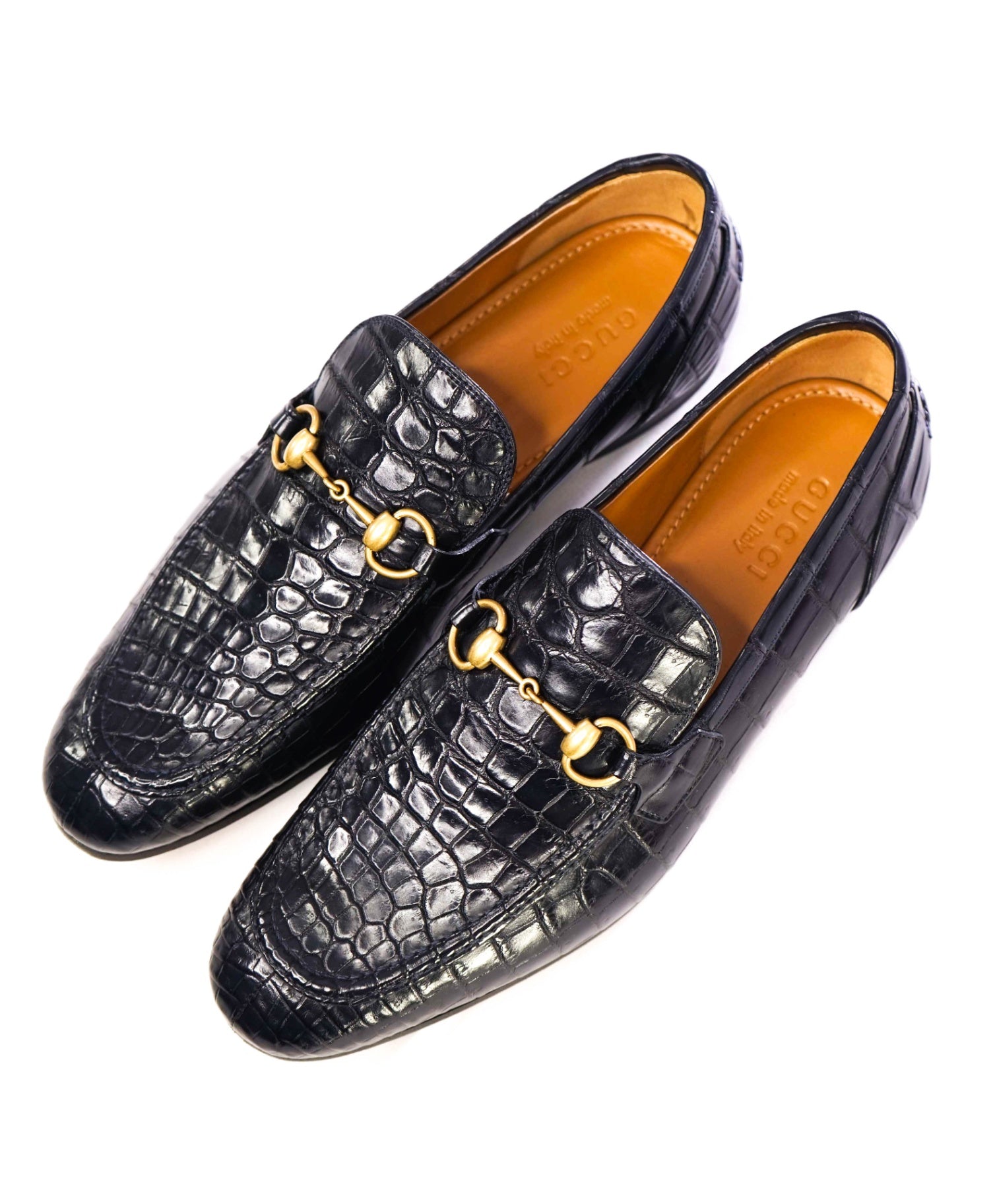 $4,300 GUCCI "JORDAAN" Crocodile Skin Navy Blue Loafers 10 US (9.5G)