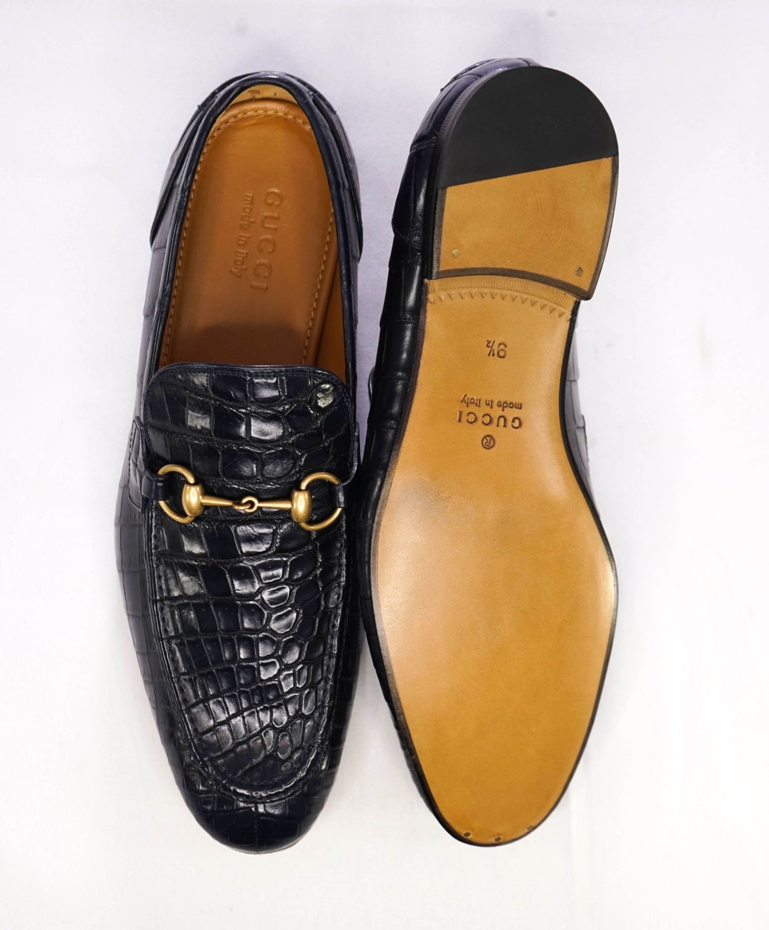 $4,300 GUCCI "JORDAAN" Crocodile Skin Navy Blue Loafers 10 US (9.5G)