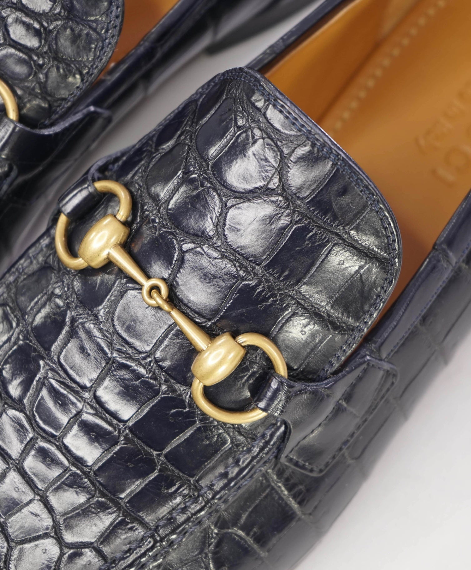 $4,300 GUCCI "JORDAAN" Crocodile Skin Navy Blue Loafers 10 US (9.5G)