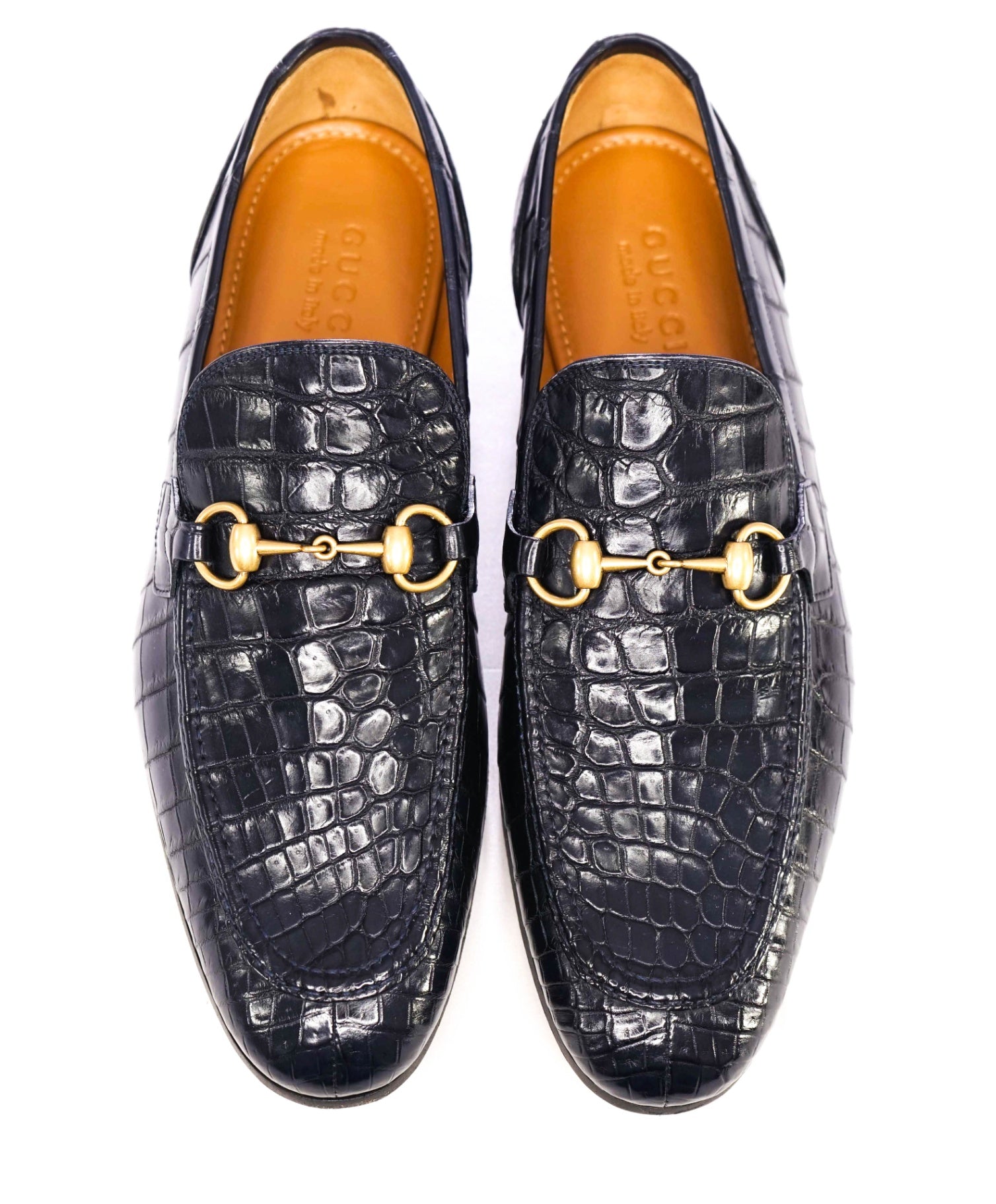 $4,300 GUCCI "JORDAAN" Crocodile Skin Navy Blue Loafers 10 US (9.5G)