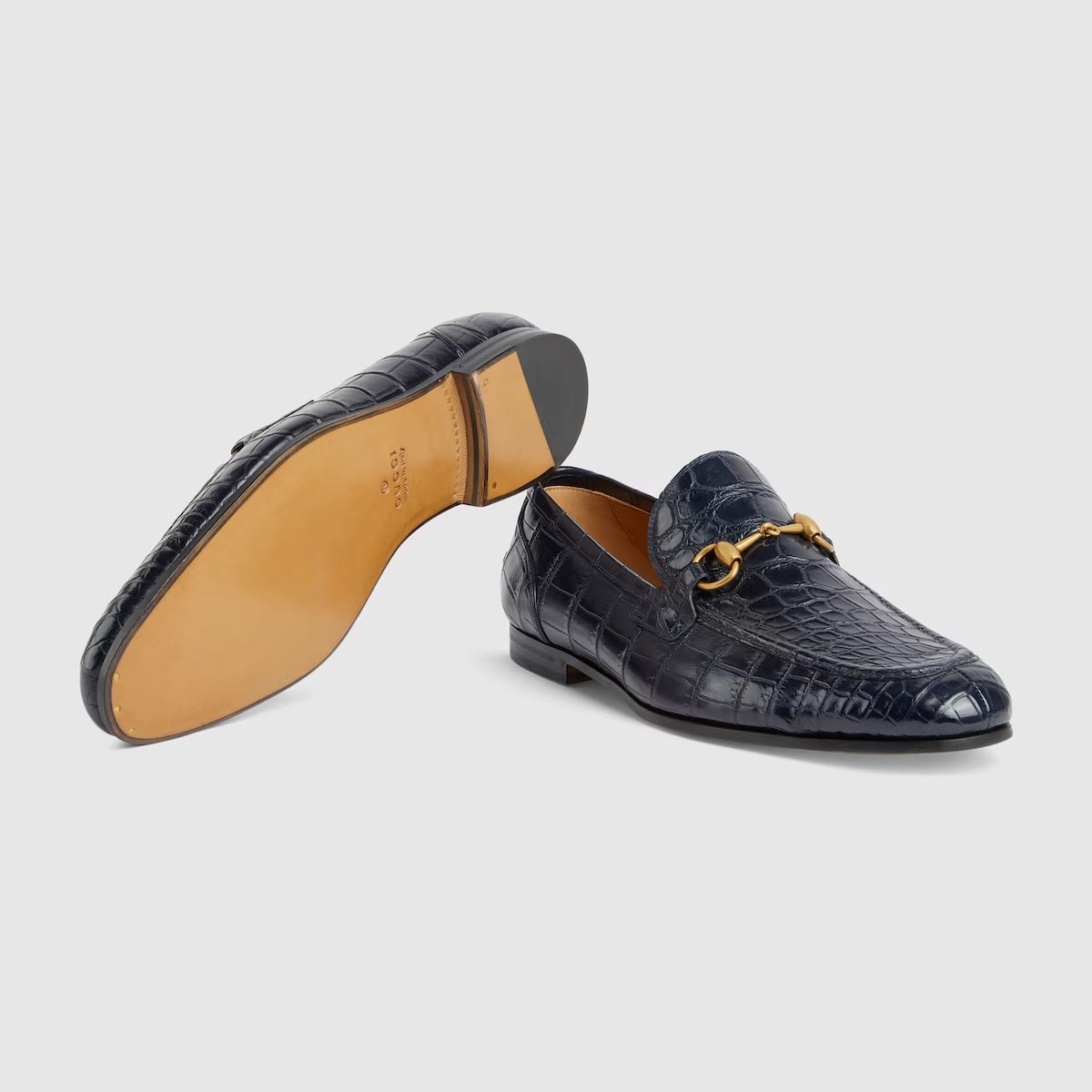 $4,300 GUCCI "JORDAAN" Crocodile Skin Navy Blue Loafers 10 US (9.5G)