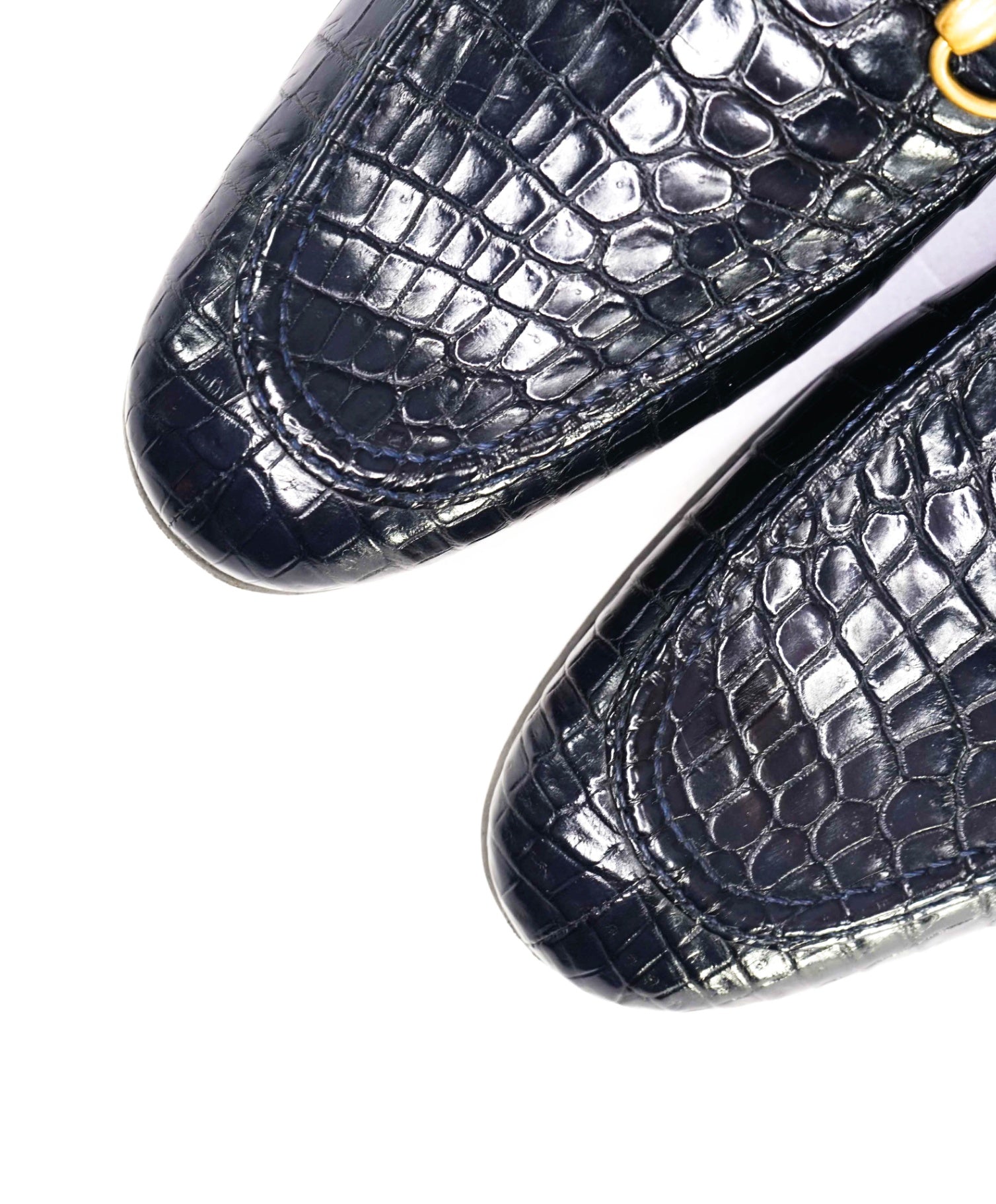 $4,300 GUCCI "JORDAAN" Crocodile Skin Navy Blue Loafers 10 US (9.5G)