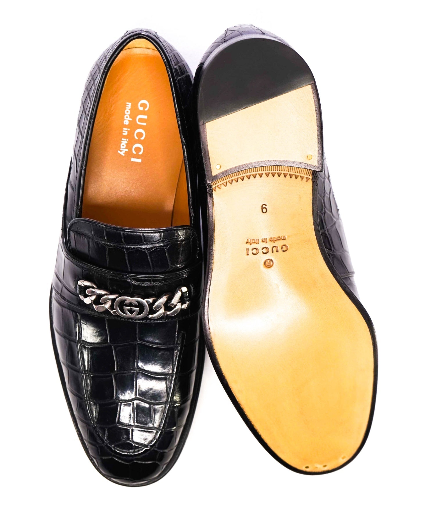 $4,300 GUCCI Black Loafers Alligator Leather GG Bit 9.5 US (9G)
