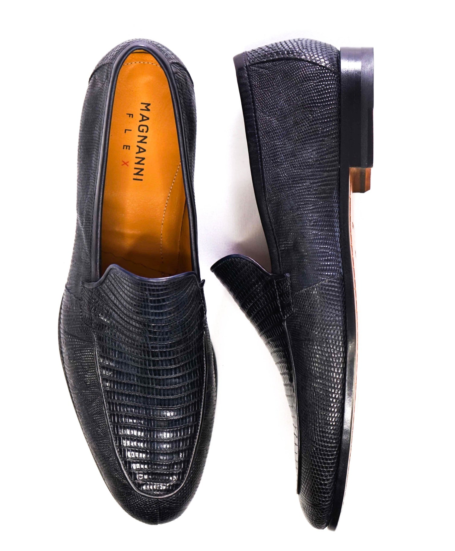 $795 MAGNANNI "Vincente" Navy Genuine Lizard Skin Loafers 12US (45EU)