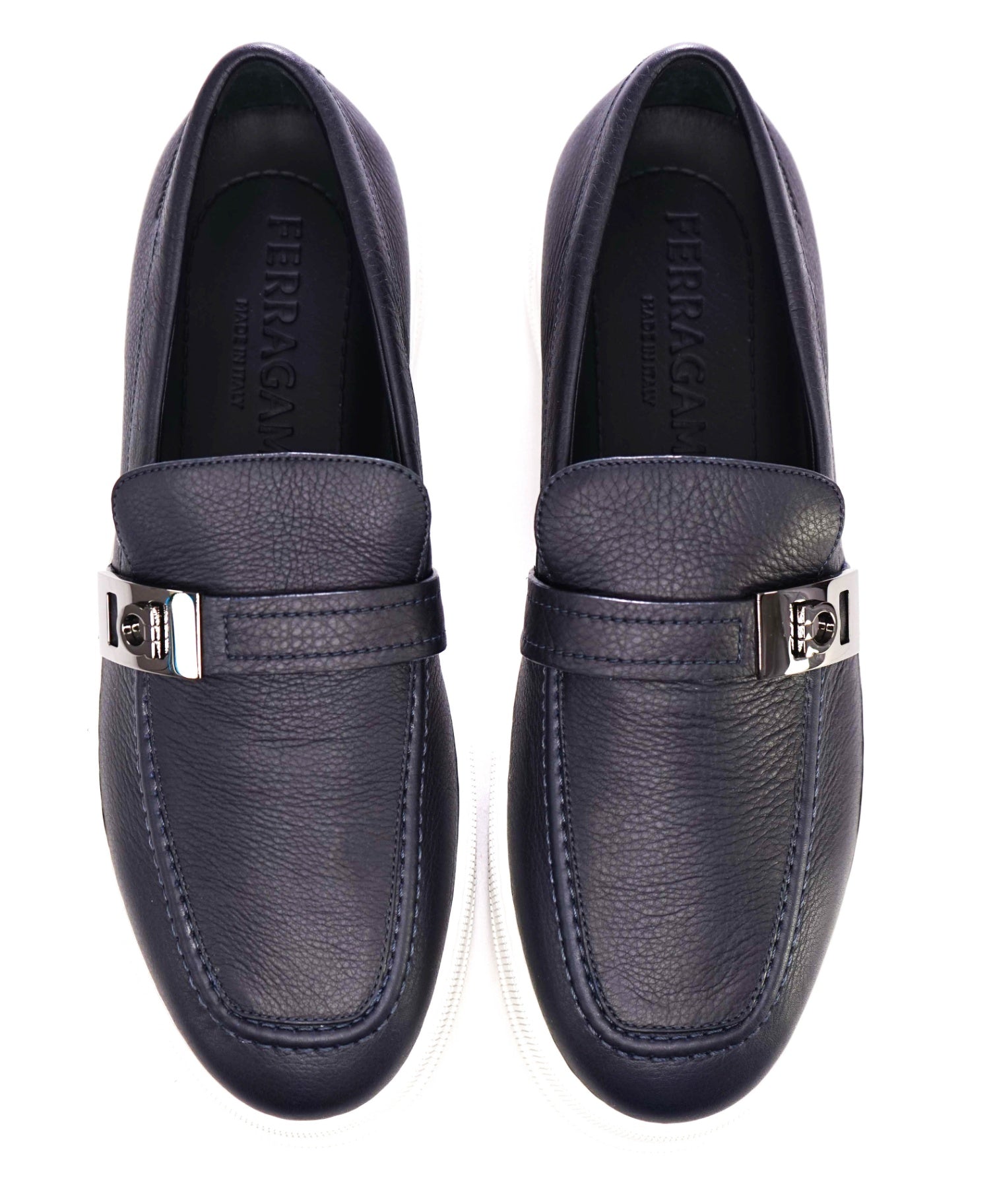 $895 FERRAGAMO Hybrid Sneaker With Hug buckle Navy Blue 12 M