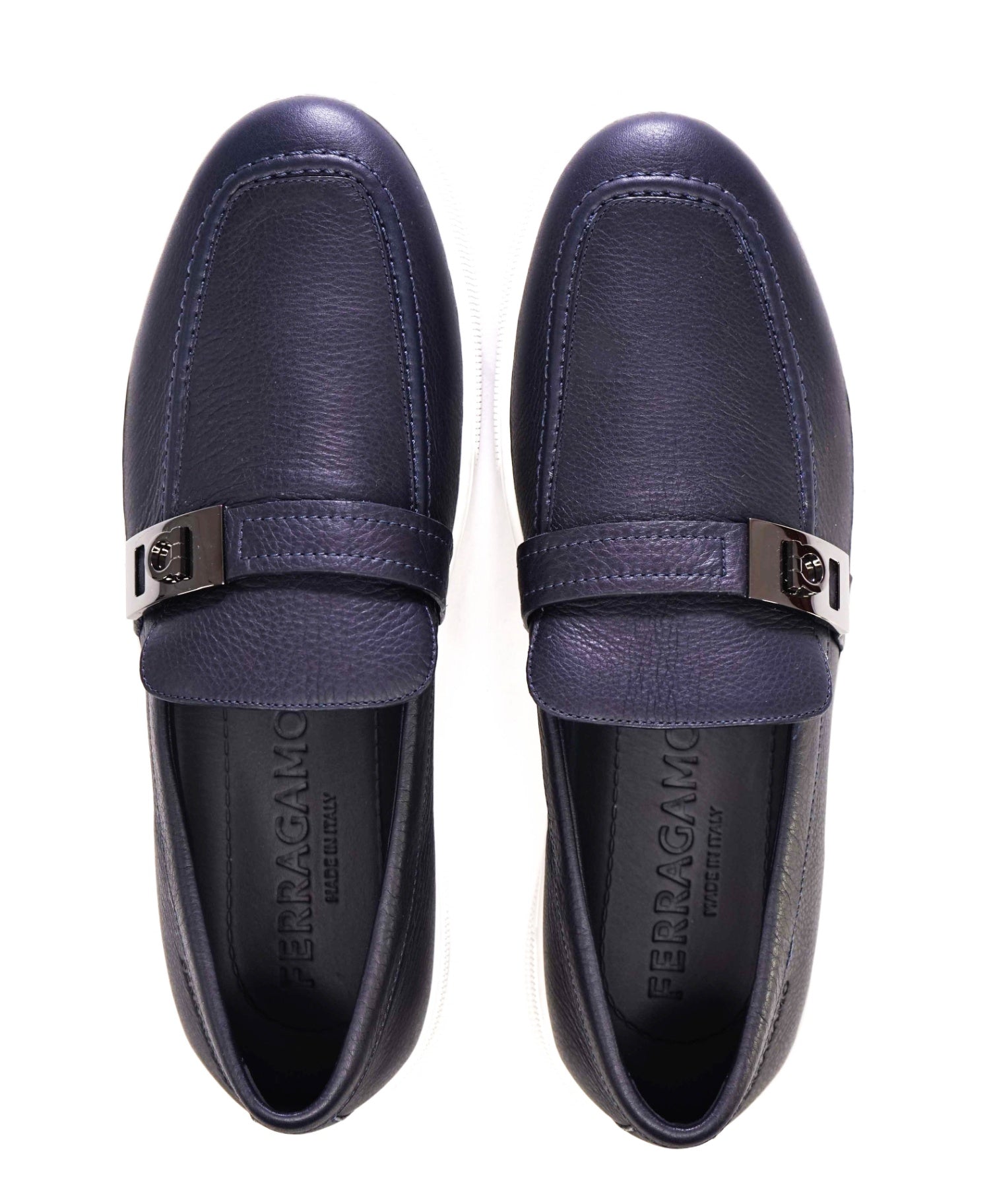 $895 FERRAGAMO Hybrid Sneaker With Hug buckle Navy Blue 12 M