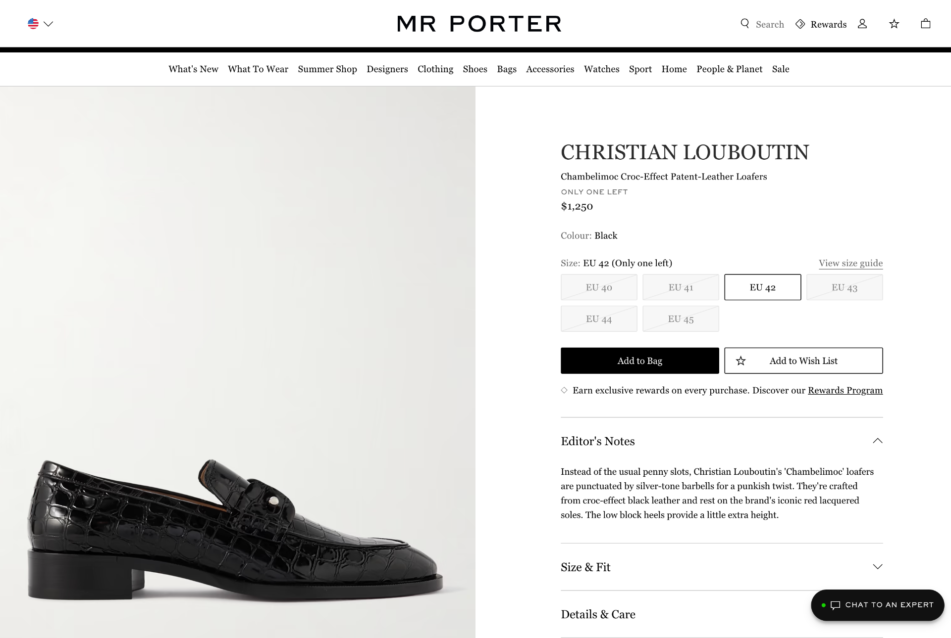 $1,250 Christian Louboutin "Chambelimoc" Crocodile Loafer US 10.5 (43.5EU)