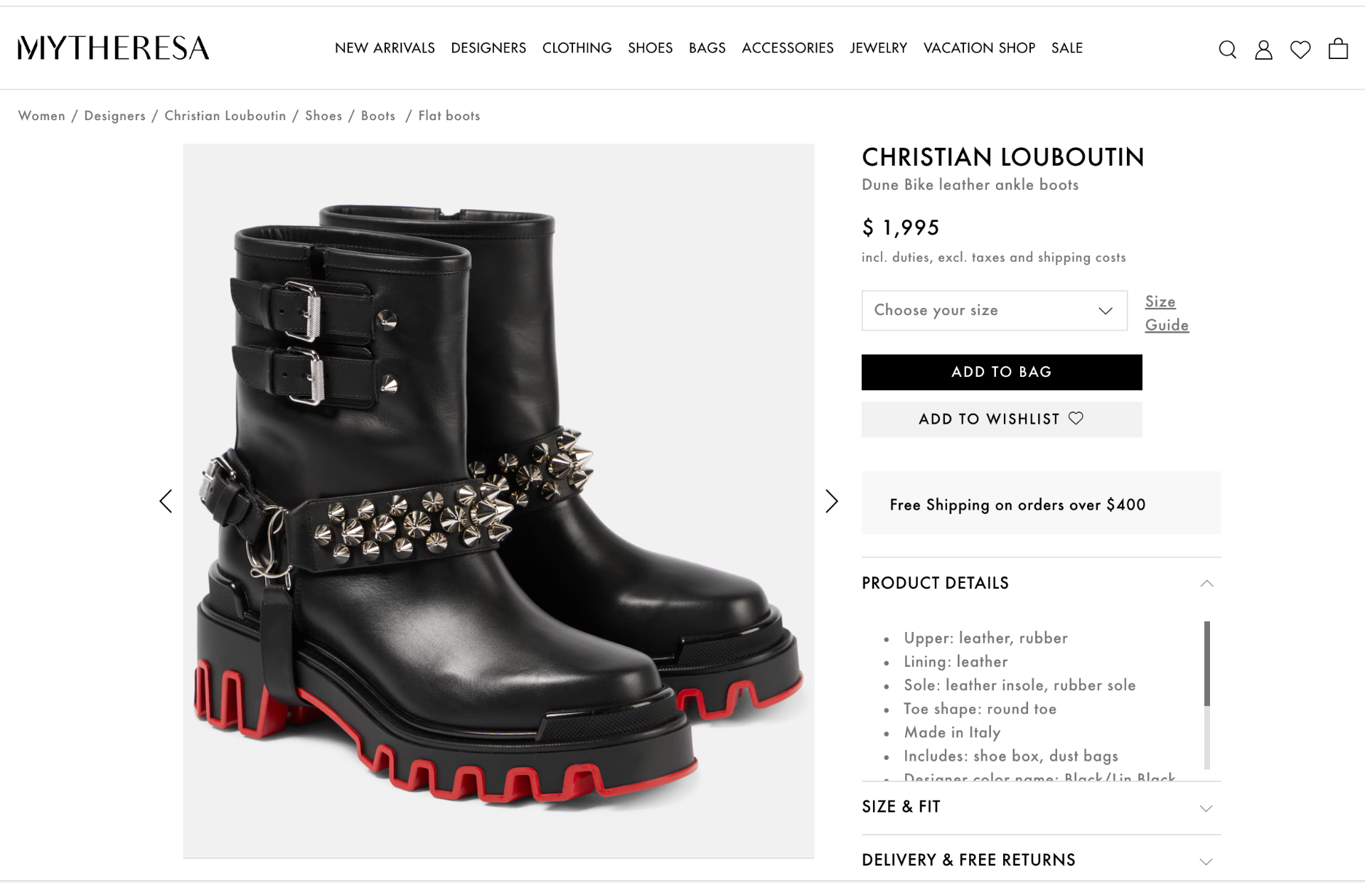 $2,000 Christian Louboutin "Dune Bike" Spike Boots (Womens) US 10.5 (40.5EU)
