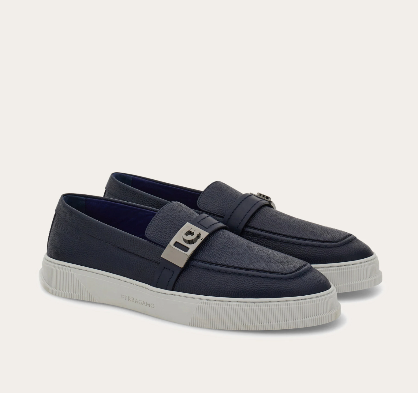 $895 FERRAGAMO Hybrid Sneaker With Hug buckle Navy Blue 12 M