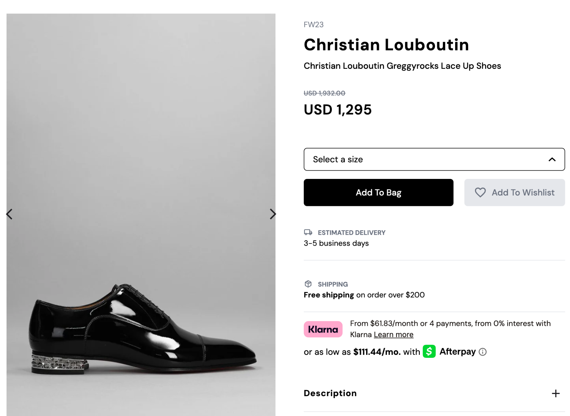 $1,295 Christian Louboutin "Greggyrocks" Patent Oxfords US 9 (42EU)