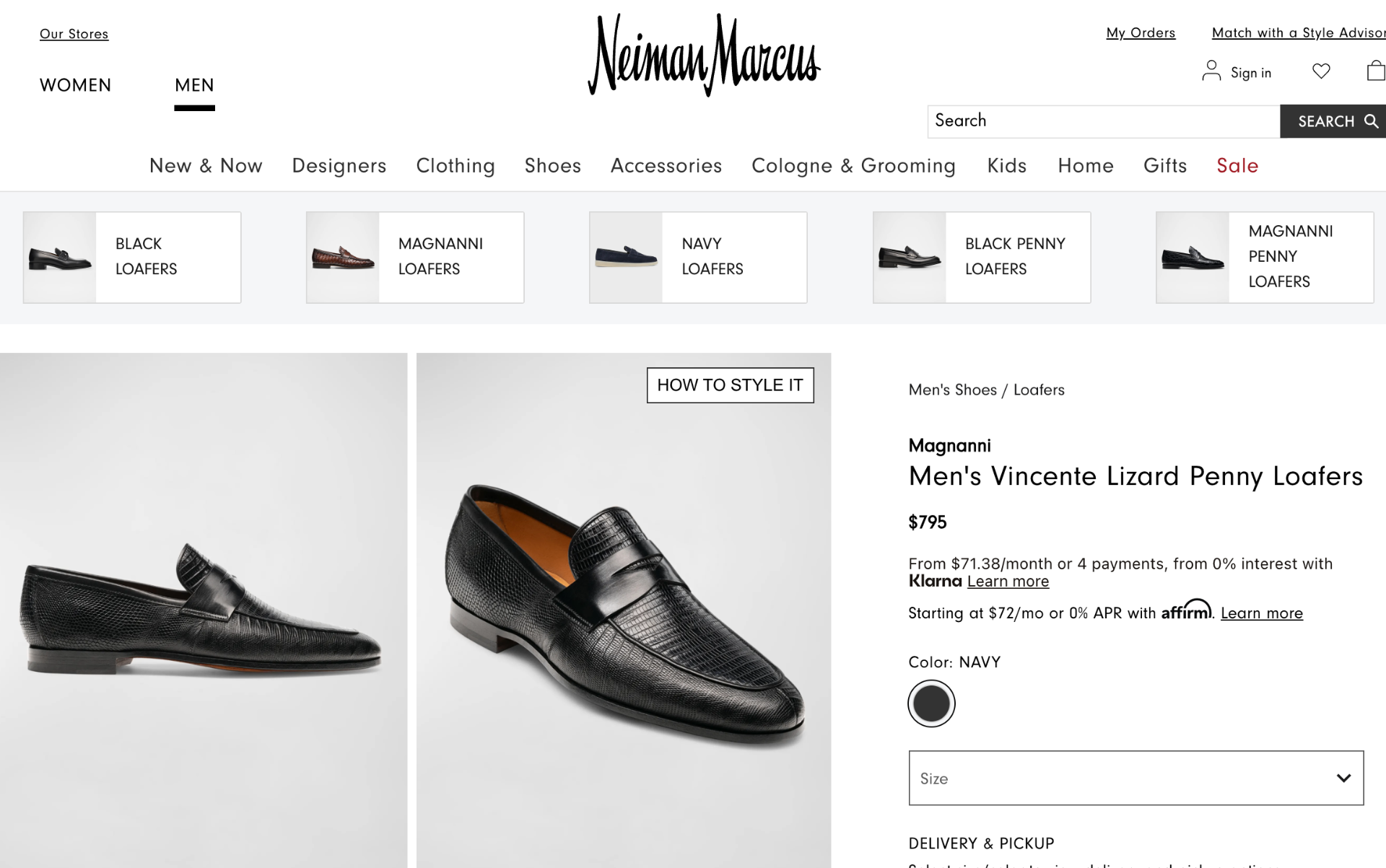 $795 MAGNANNI "Vincente" Navy Genuine Lizard Skin Loafers 12US (45EU)