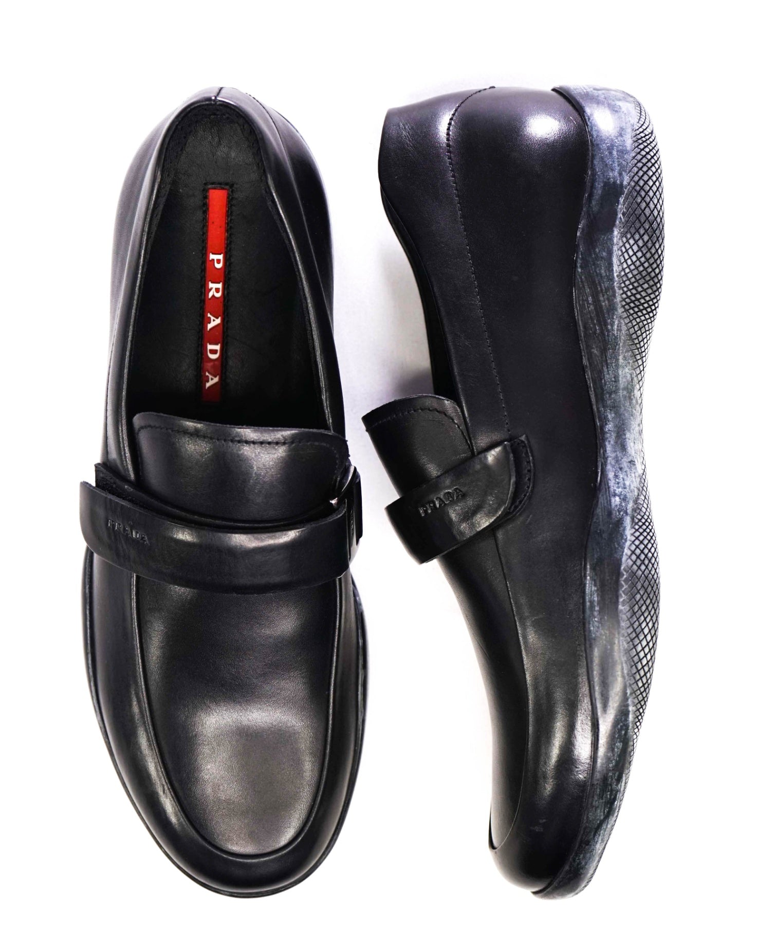 $950 Prada LINEA ROSSA Black Leather Footwear US 7 (6UK)