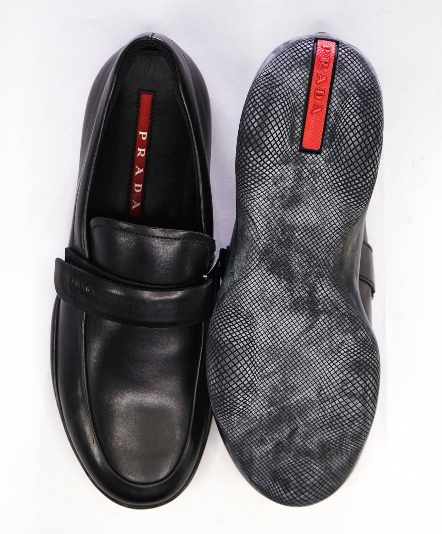 $950 Prada LINEA ROSSA Black Leather Footwear US 7 (6UK)